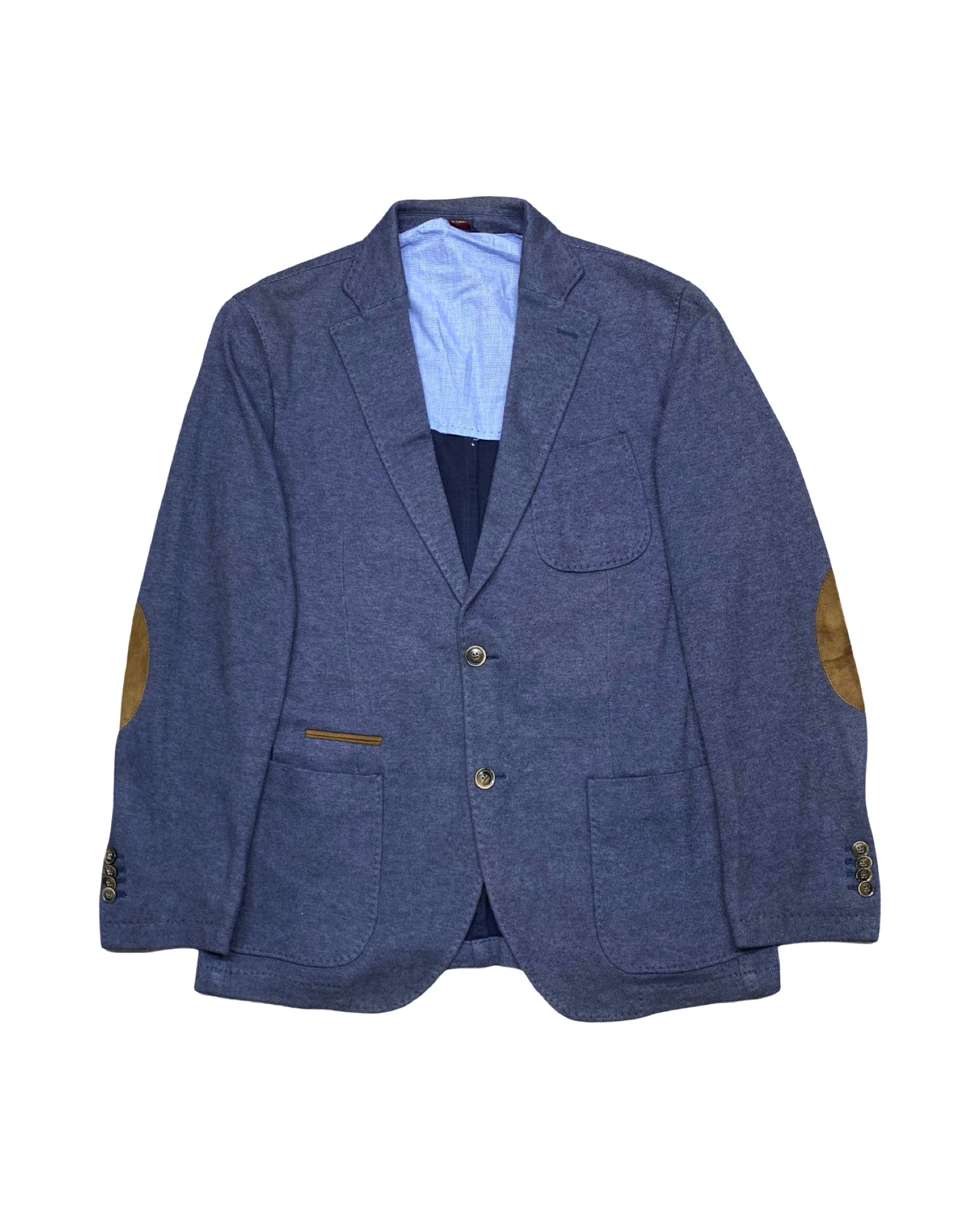 Massimo Dutti Blue Cotton Blazer with Suede Elbow Patches Size