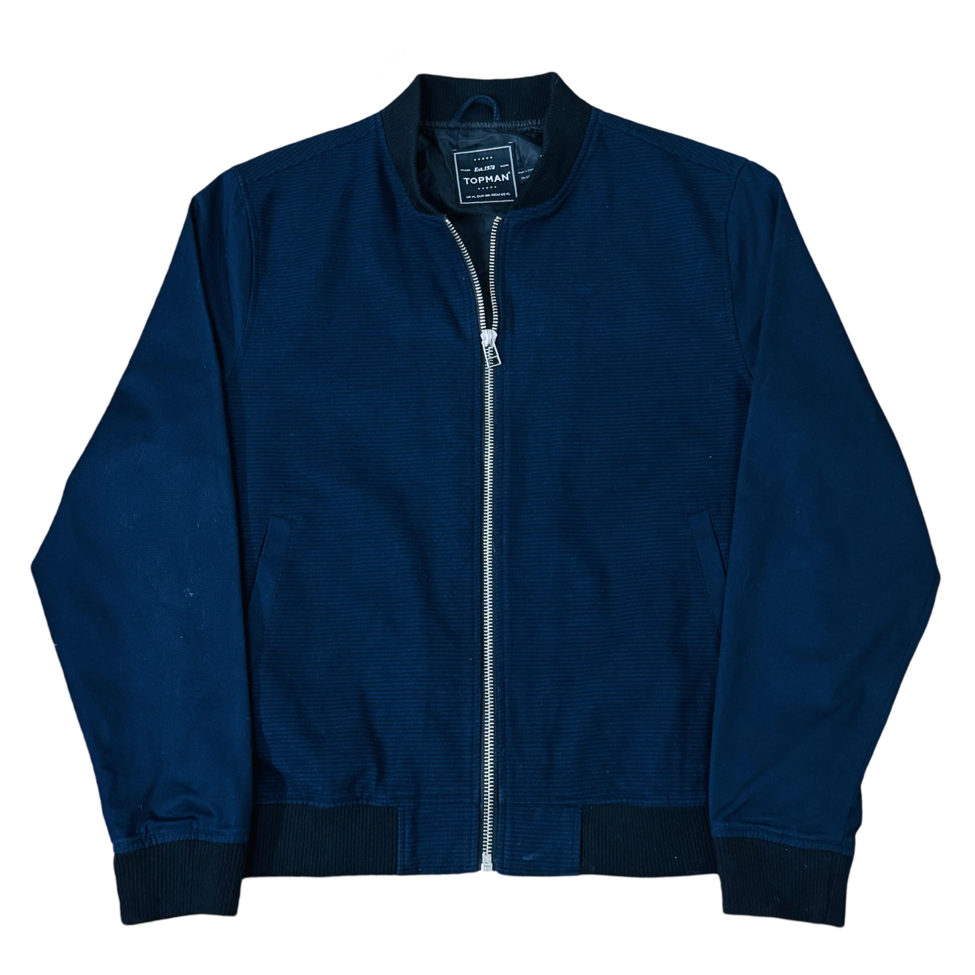 Topman Navy Blue Striped Bomber Jacket Large –1