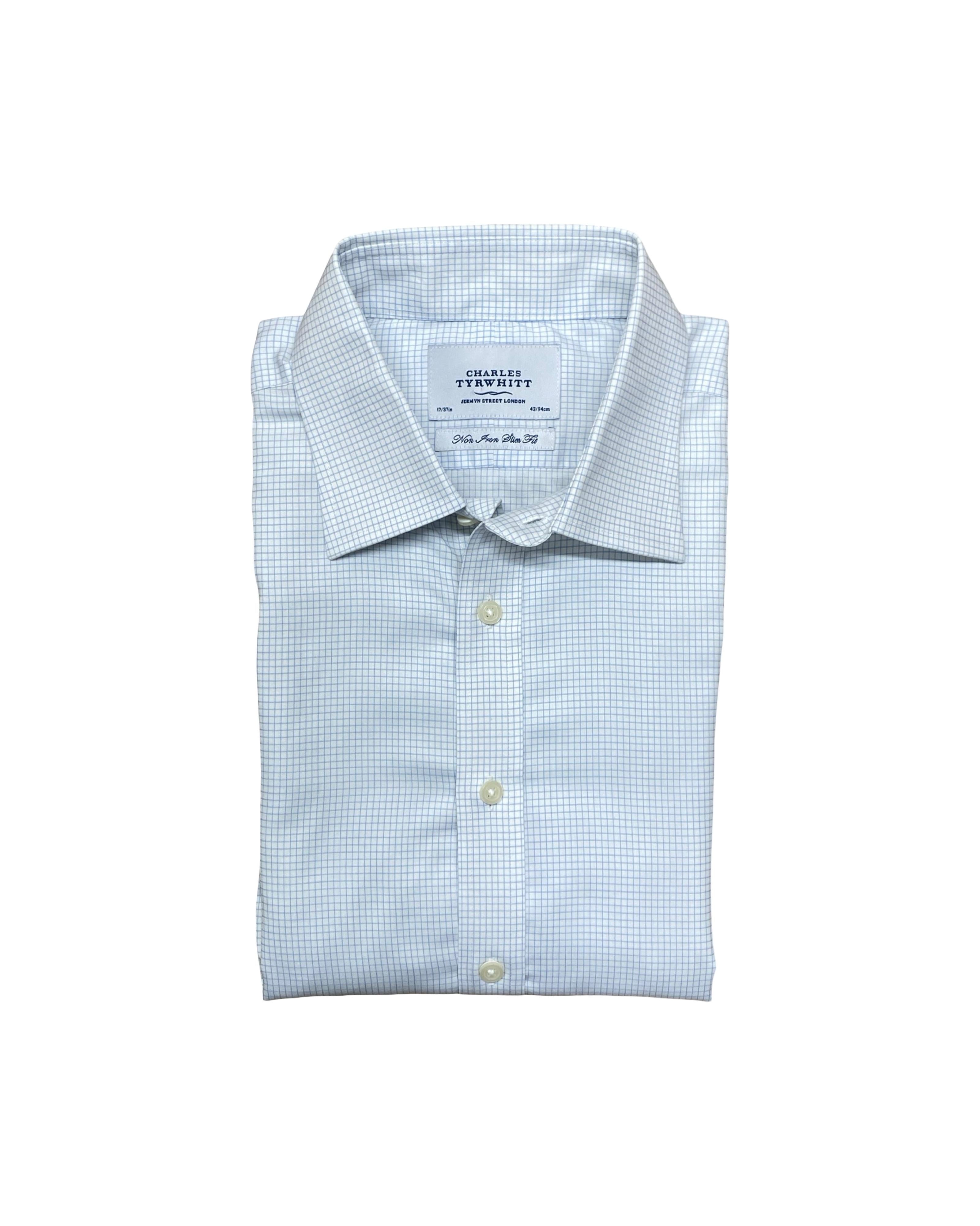 Charles Tyrwhitt Blue Microcheck Shirt | Large | Chest 24.5”