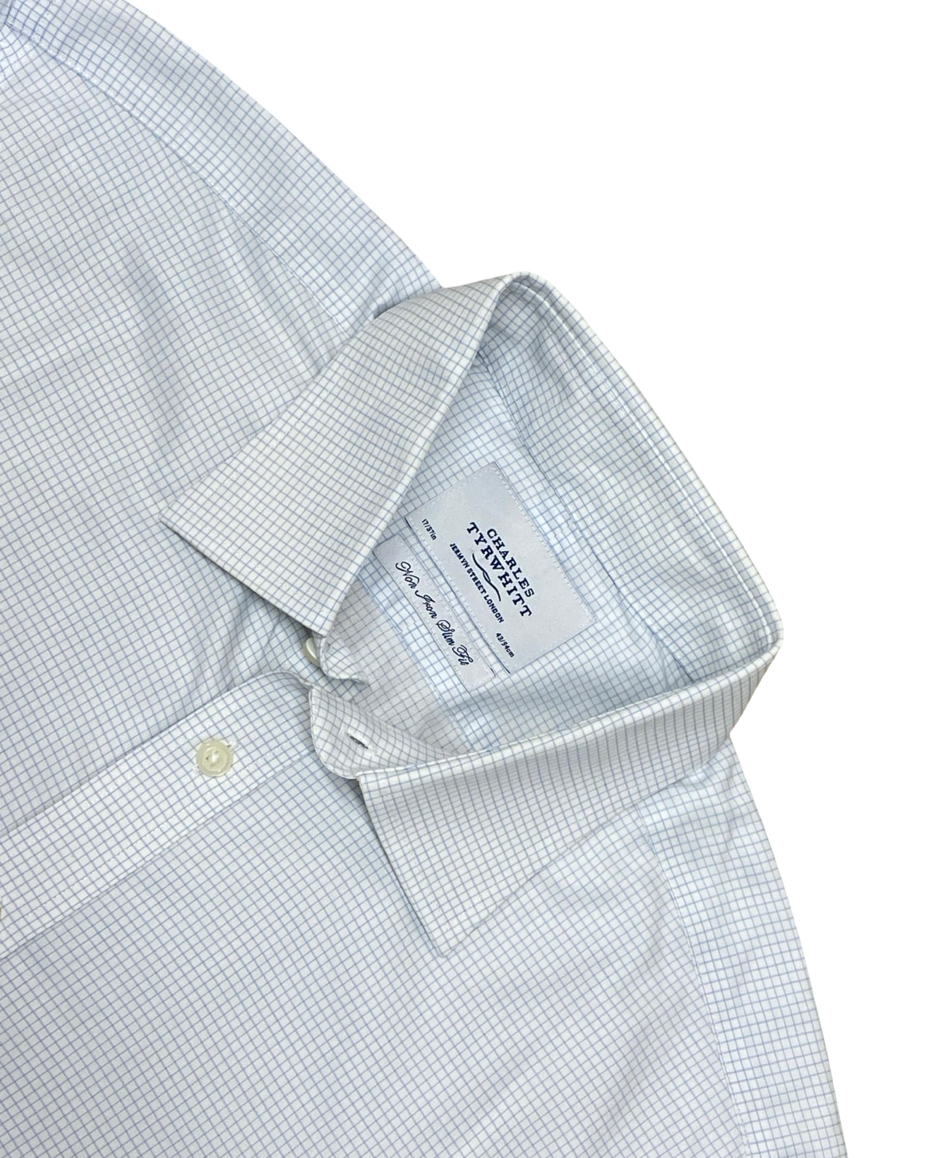 Charles Tyrwhitt Blue Microcheck Shirt | Large | Chest 24.5”