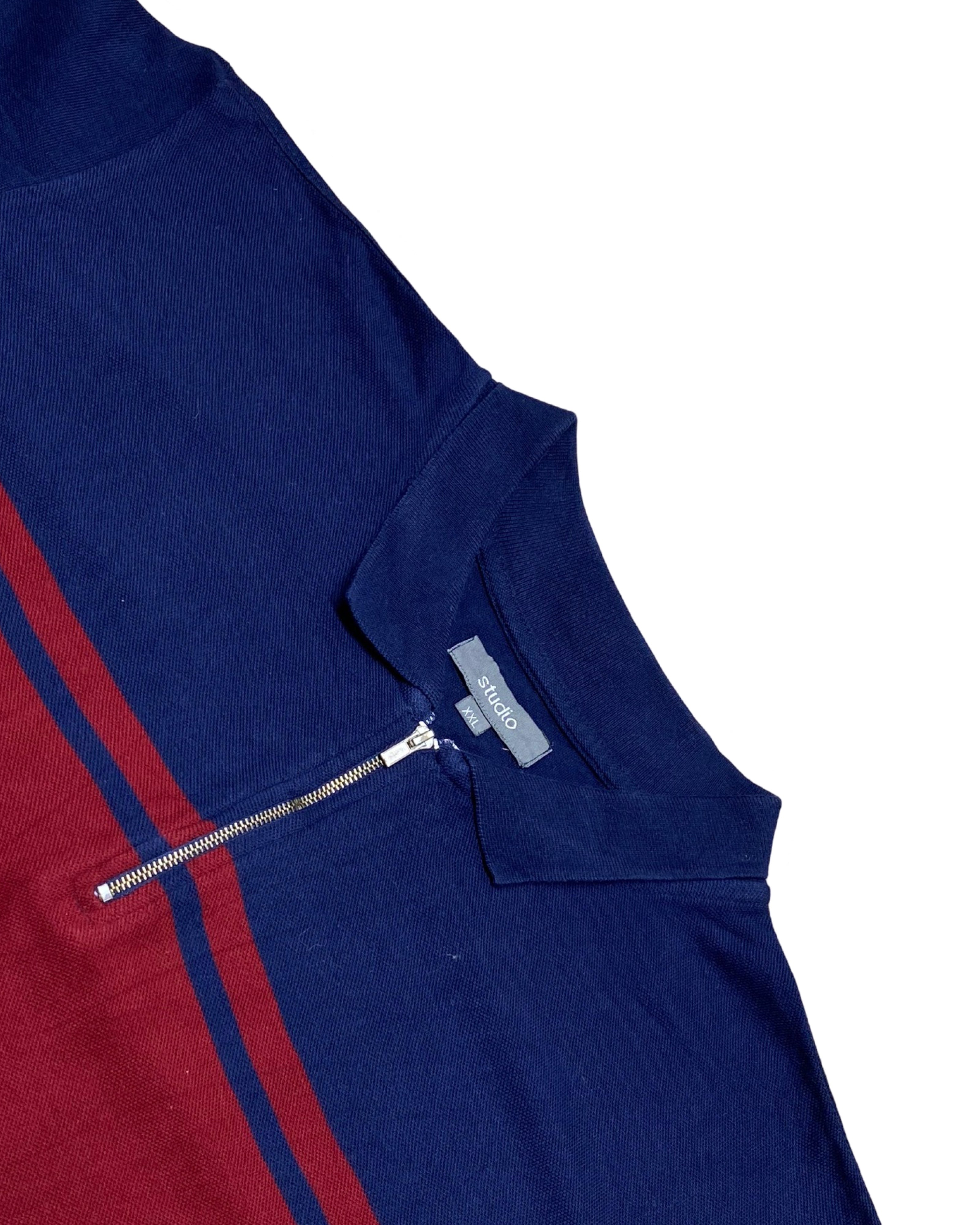 STUDIO Navy, Red & White Zip Polo Shirt | XXL | Chest 25”