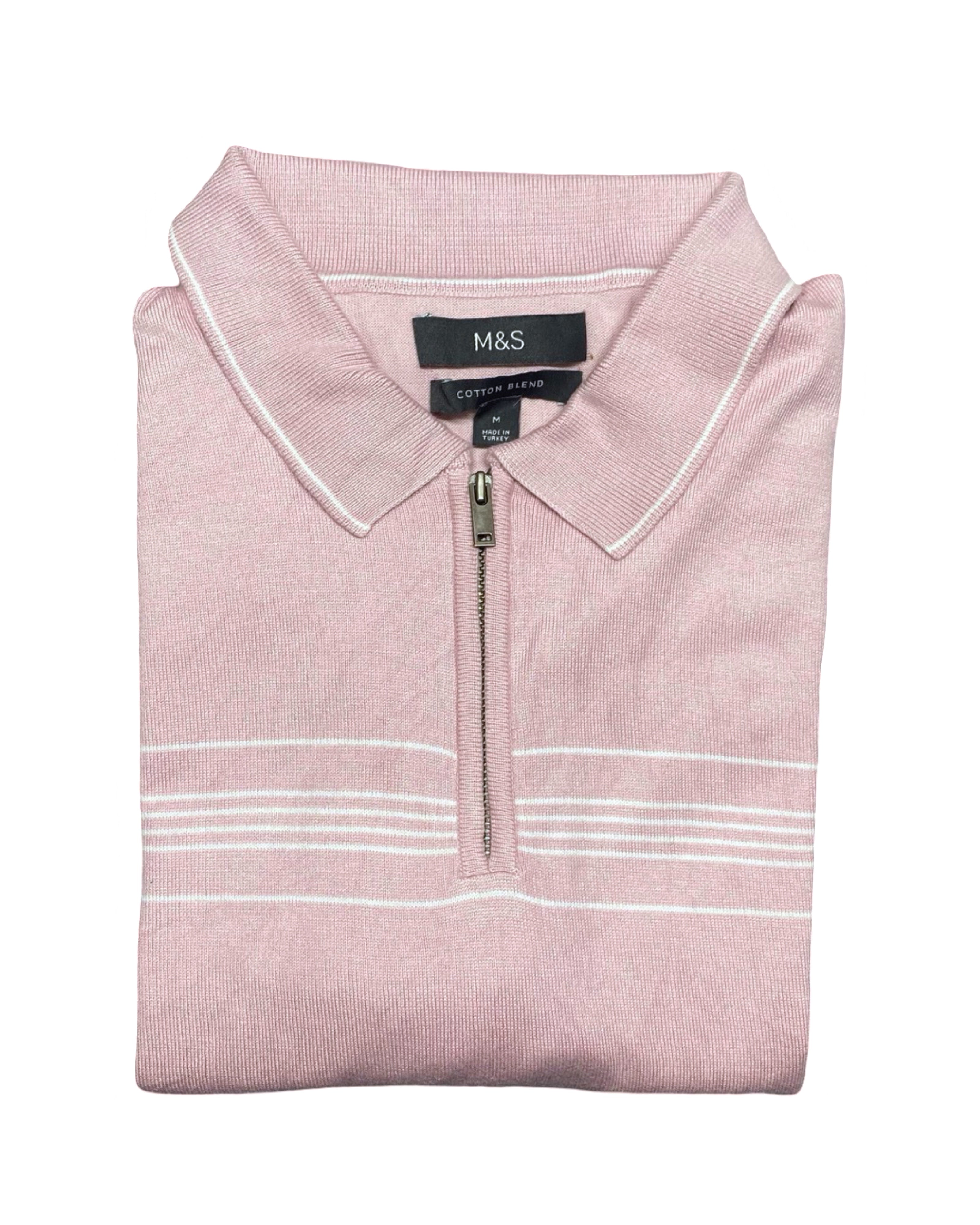 M&S Pink Ribbed Knit Polo Shirt | Medium | Chest 20”
