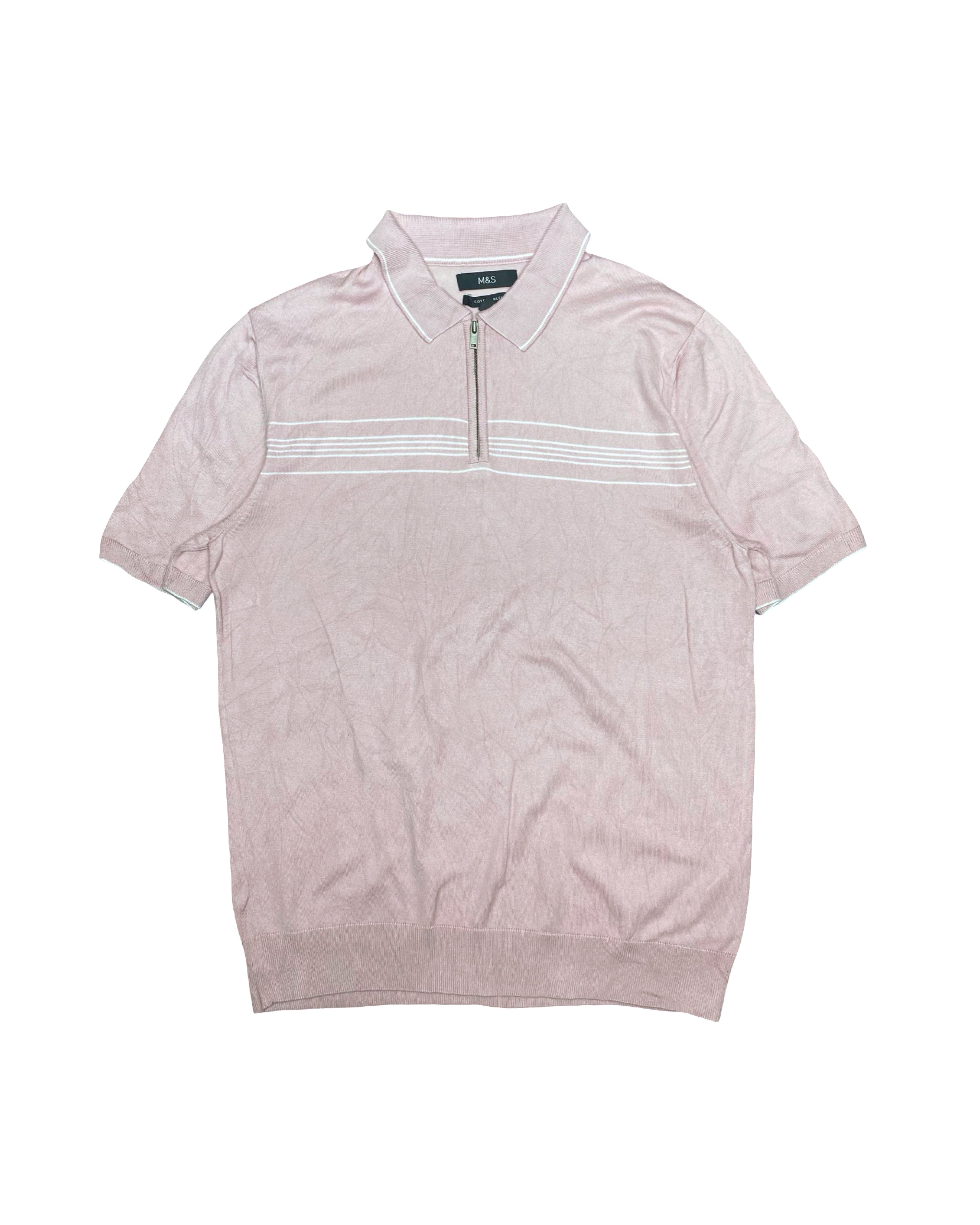 M&S Pink Ribbed Knit Polo Shirt | Medium | Chest 20”