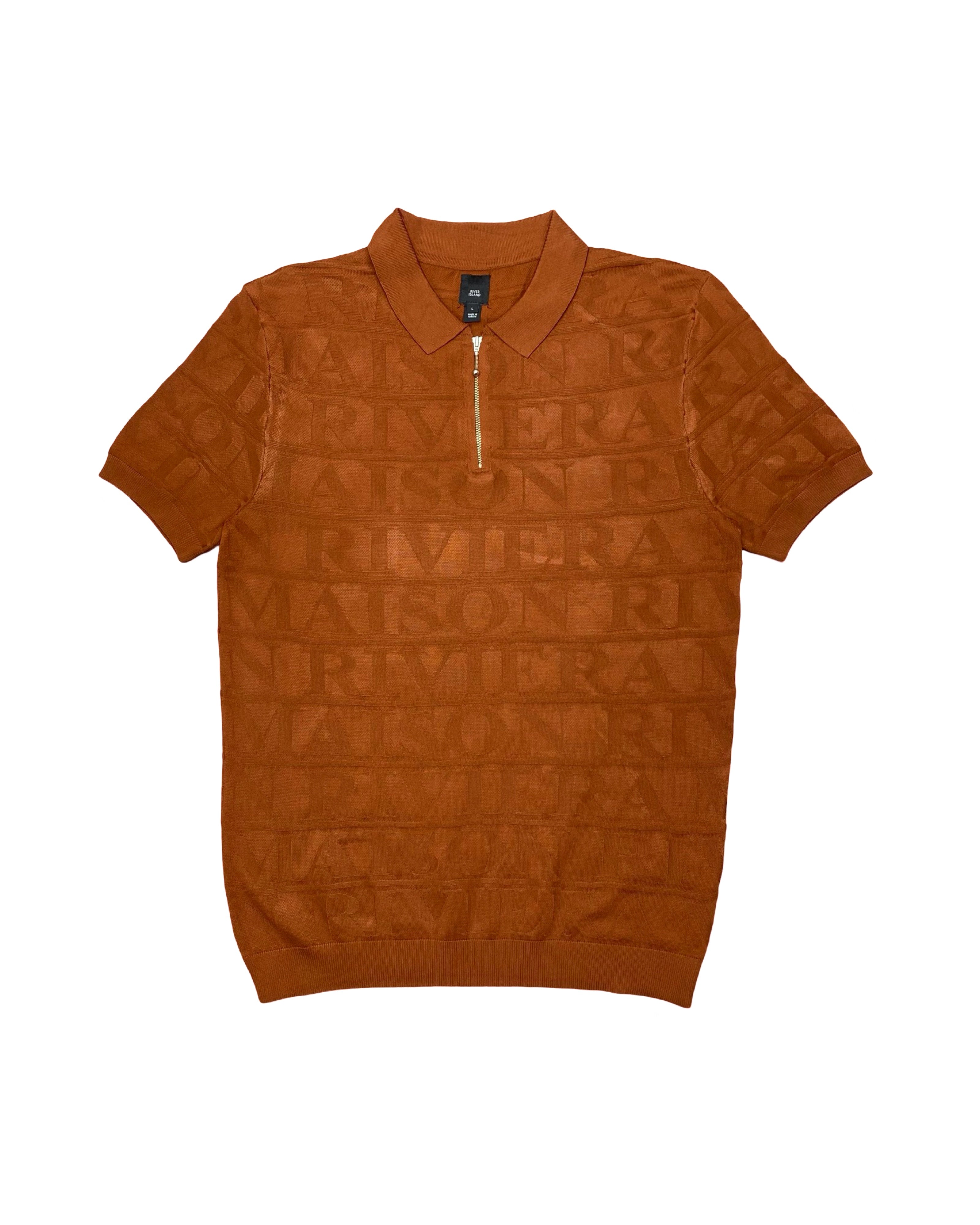 River Island Rust Jacquard Logo Knit Polo Shirt | Medium | Chest 20”