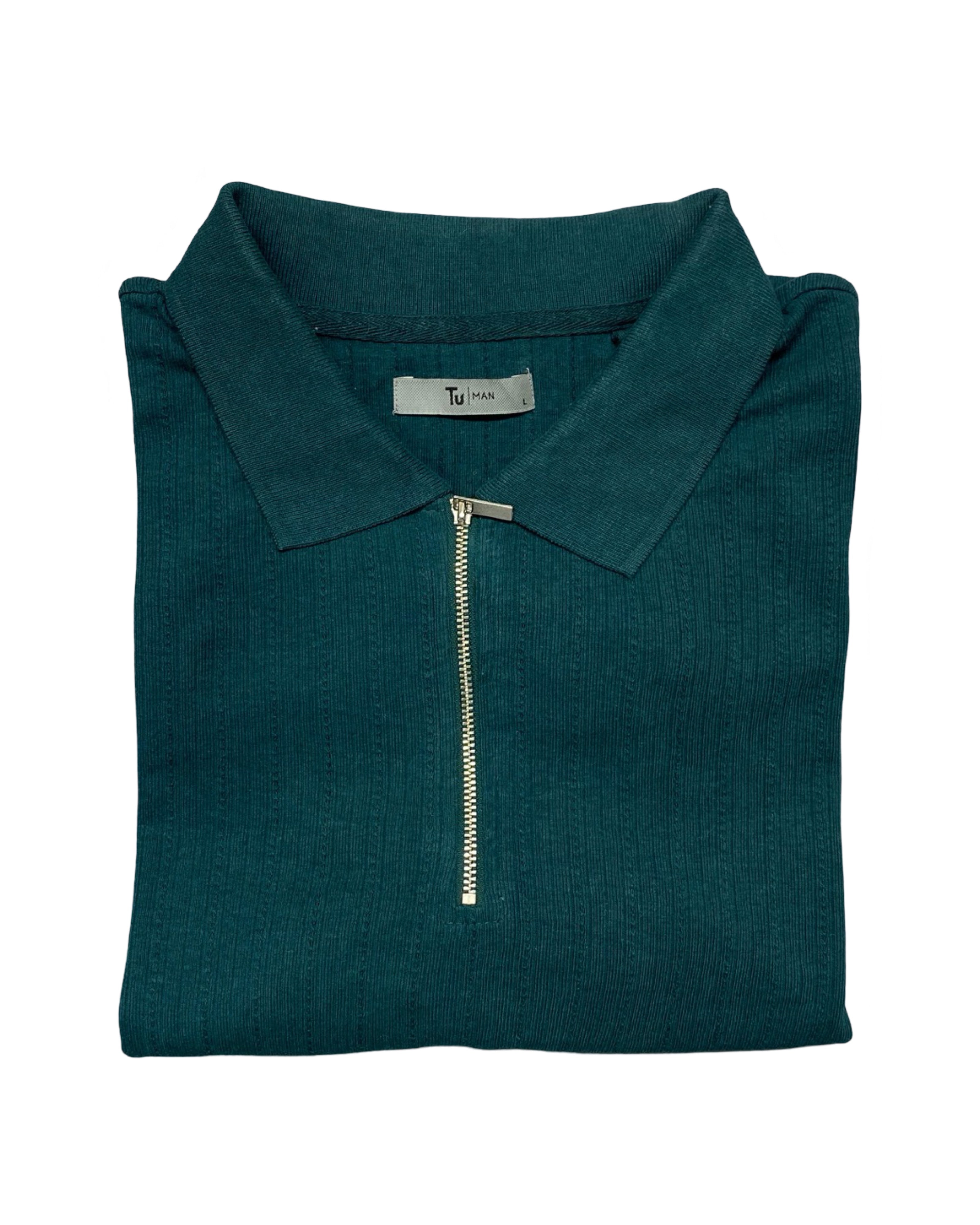 TU Teal Green Knitted Polo Shirt with Zip Neck | Large | Chest 24”