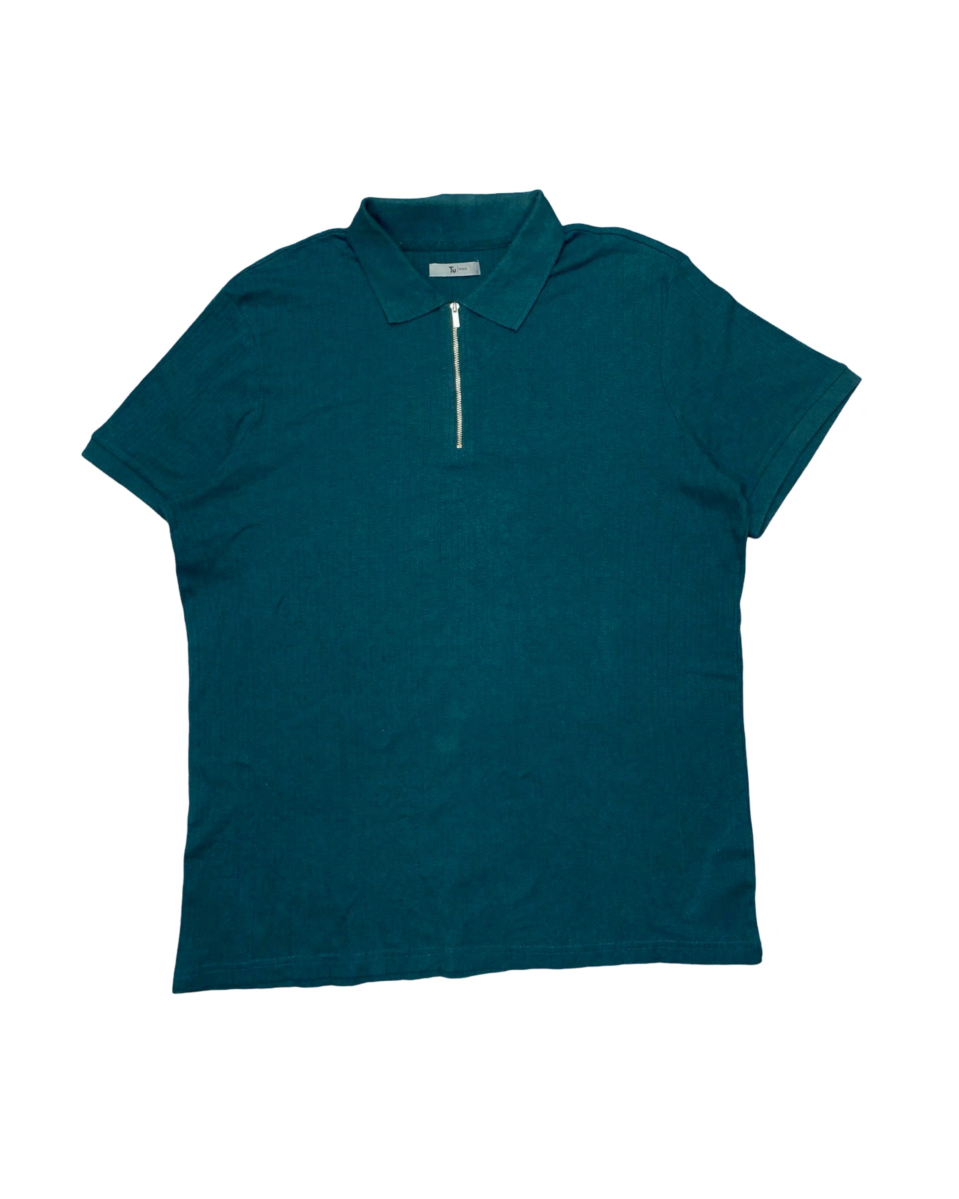 TU Teal Green Knitted Polo Shirt with Zip Neck | Large | Chest 24”