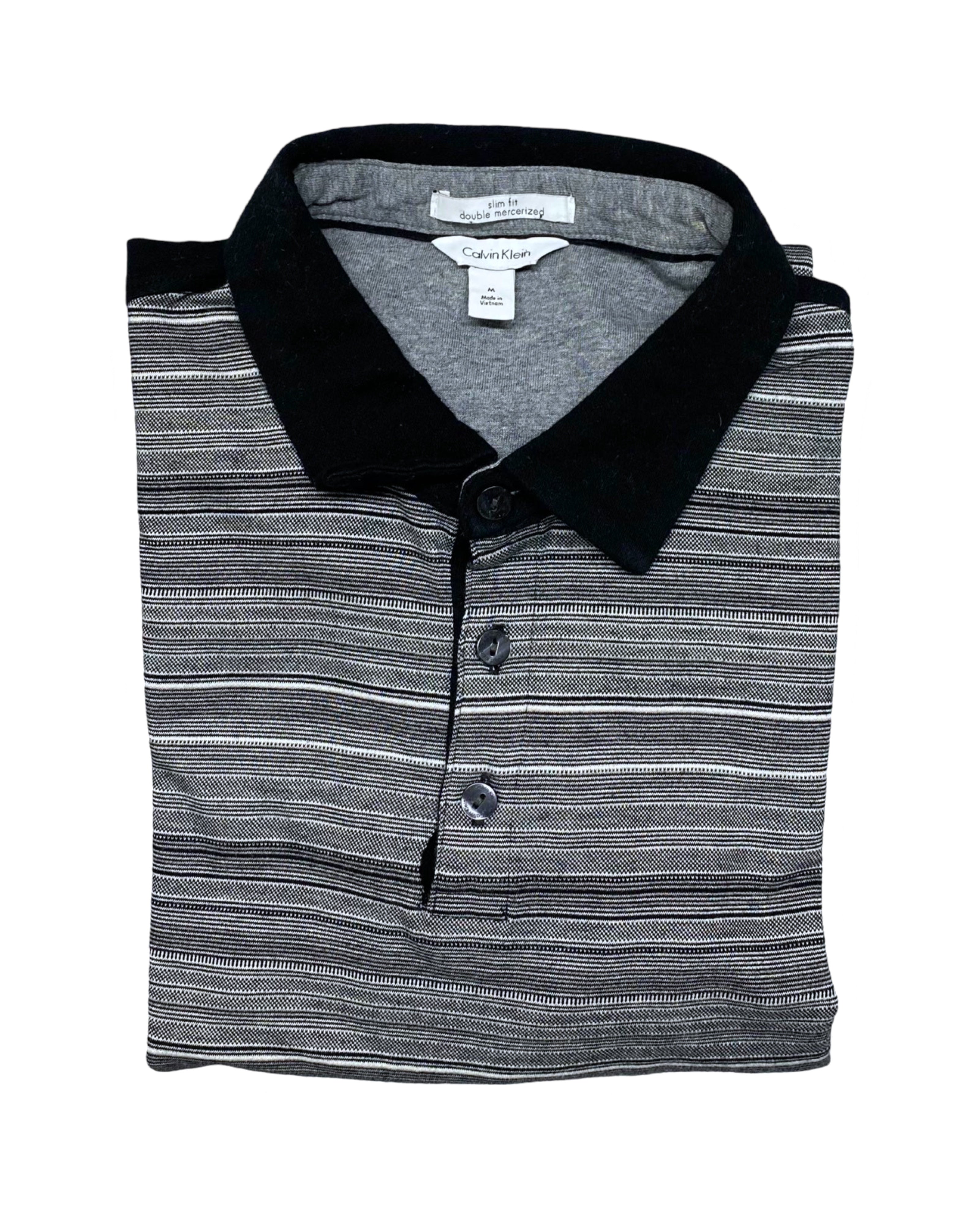 CALVIN KLEIN Striped Knit Polo Shirt with Contrast Collar | Small | Chest 18.5”