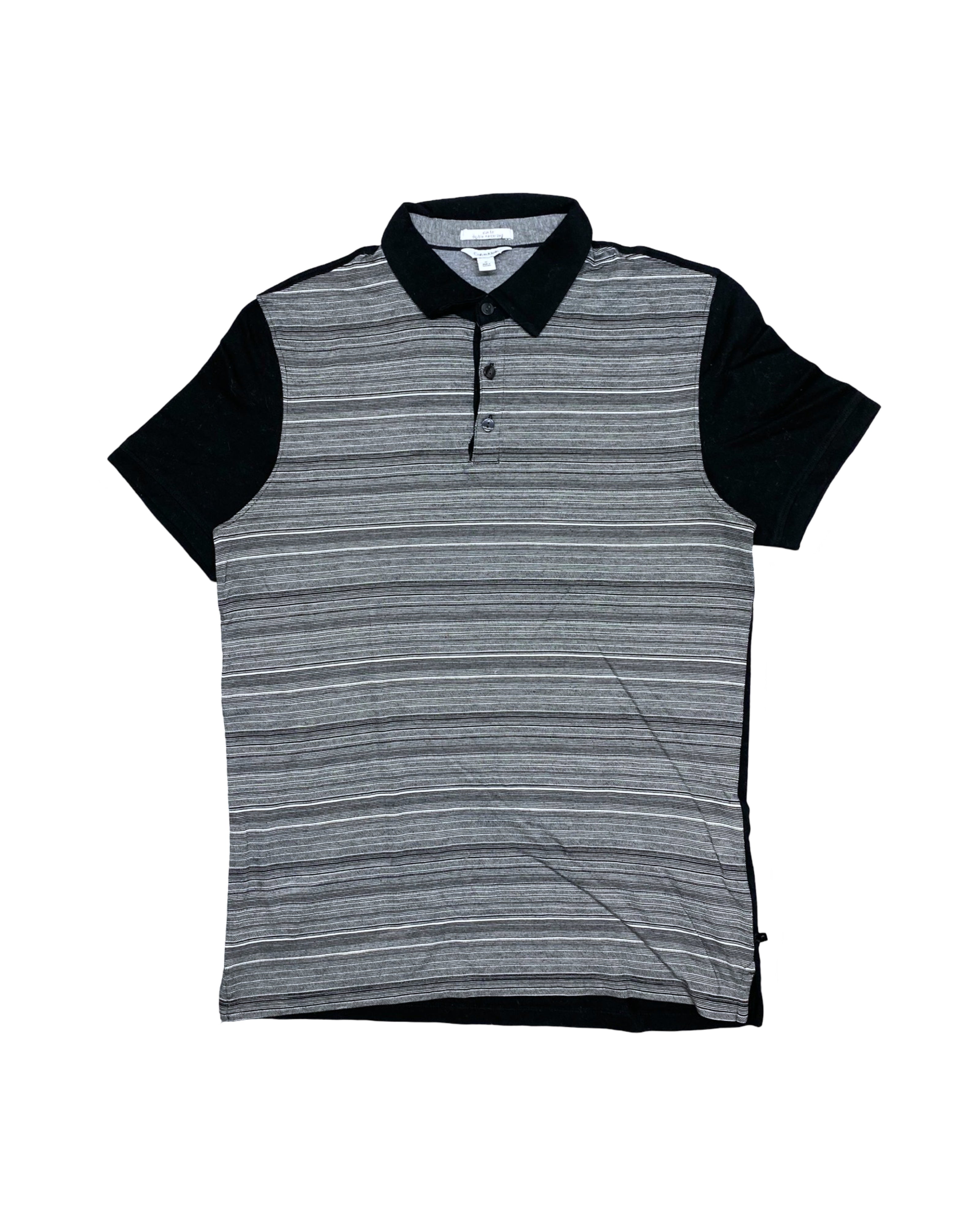 CALVIN KLEIN Striped Knit Polo Shirt with Contrast Collar | Small | Chest 18.5”