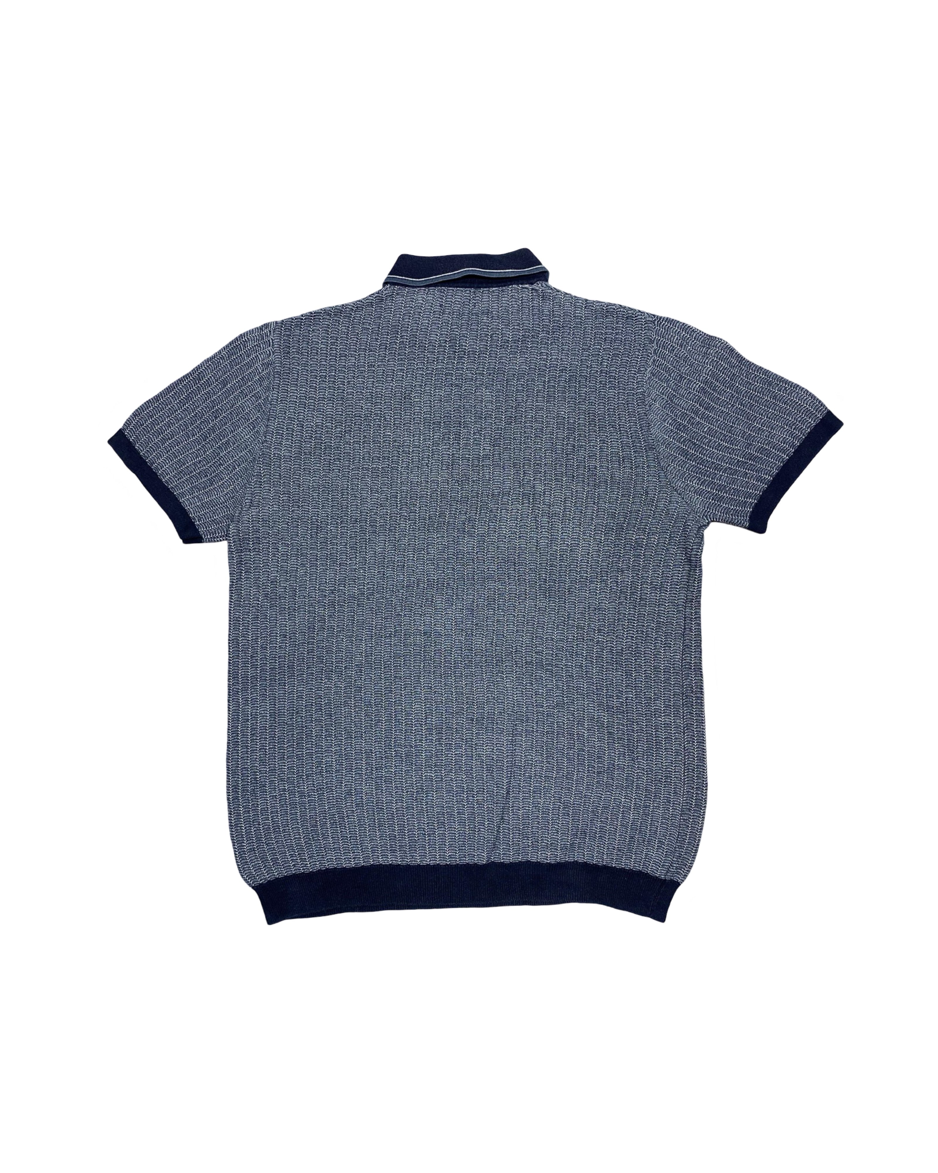 NEXT Navy & White Textured Knit Polo Shirt with Ribbed Hem & Cuffs | Medium | Chest 20.5”
