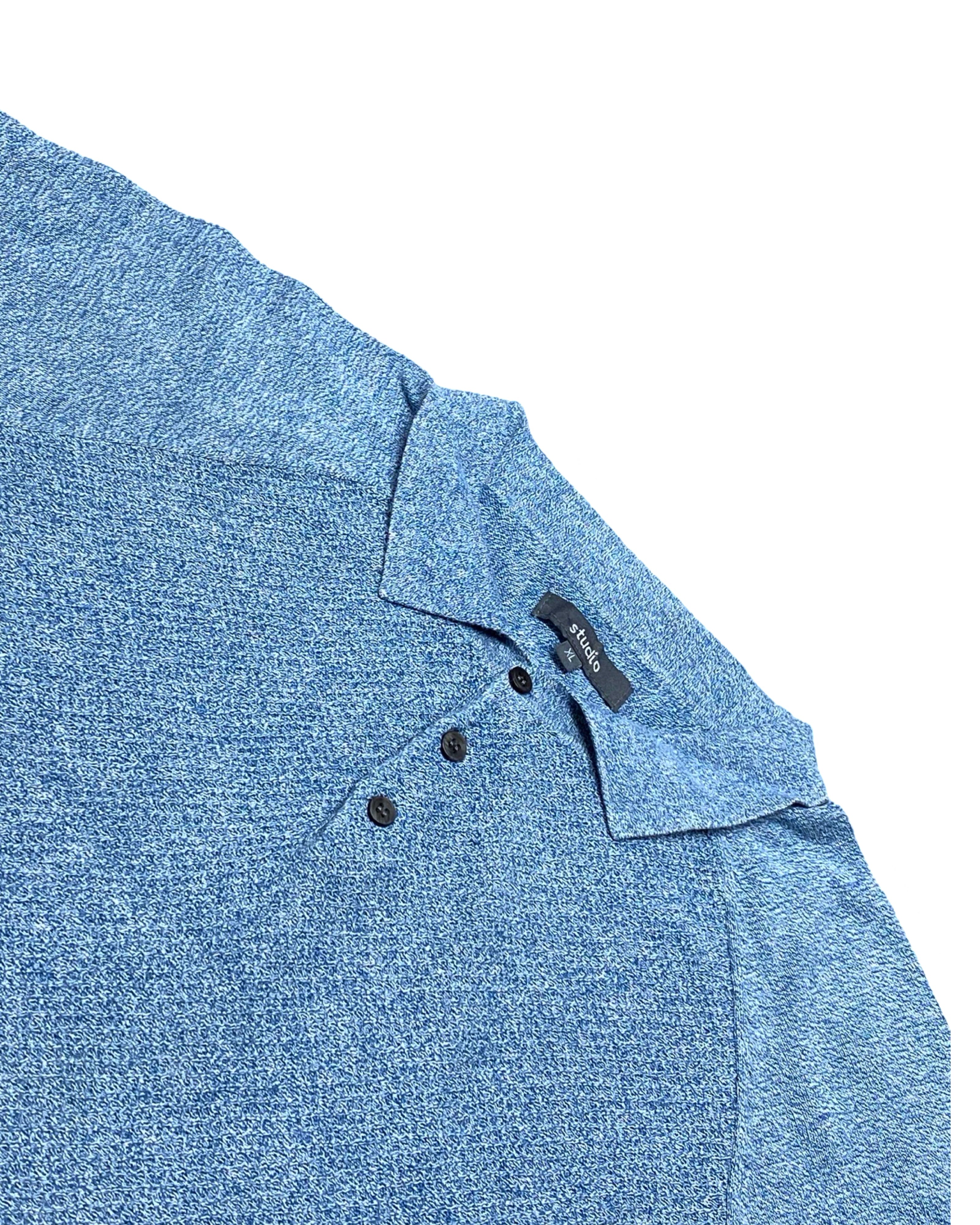 STUDIO Blue Marled Knit Polo Shirt with Ribbed Hem | Large | Chest 23”