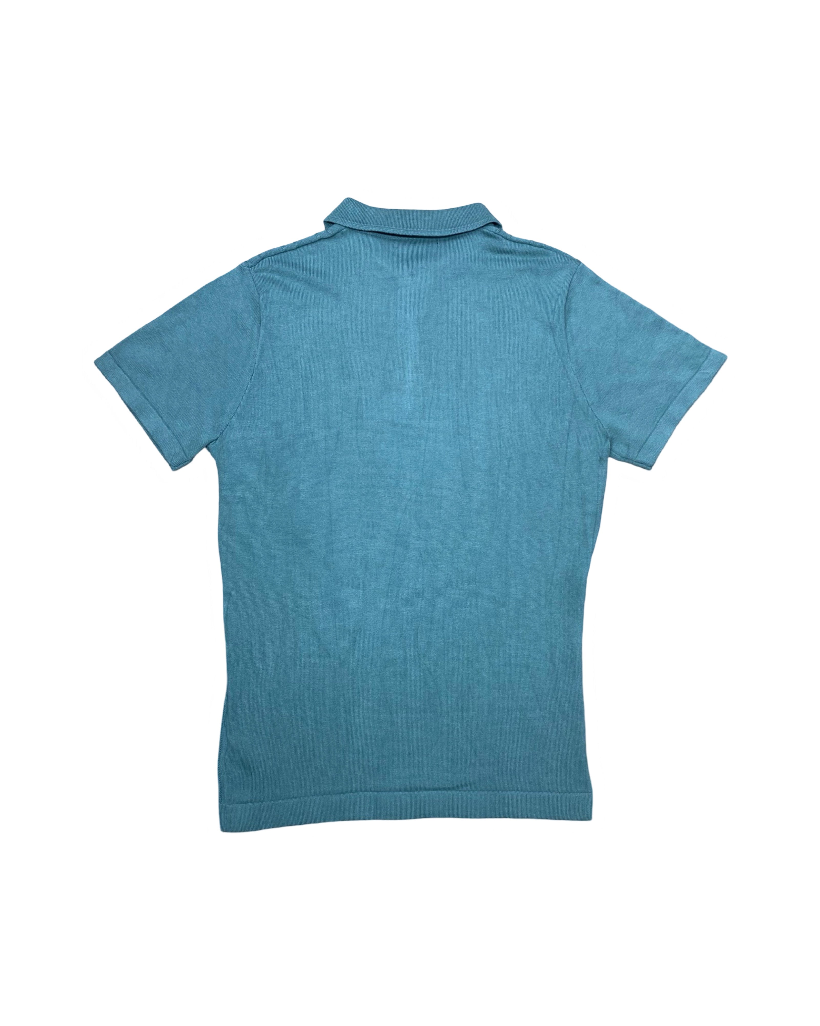 NEXT Teal Knitted Polo Shirt with Ribbed Texture & Zip Neck | Medium | Chest 20”