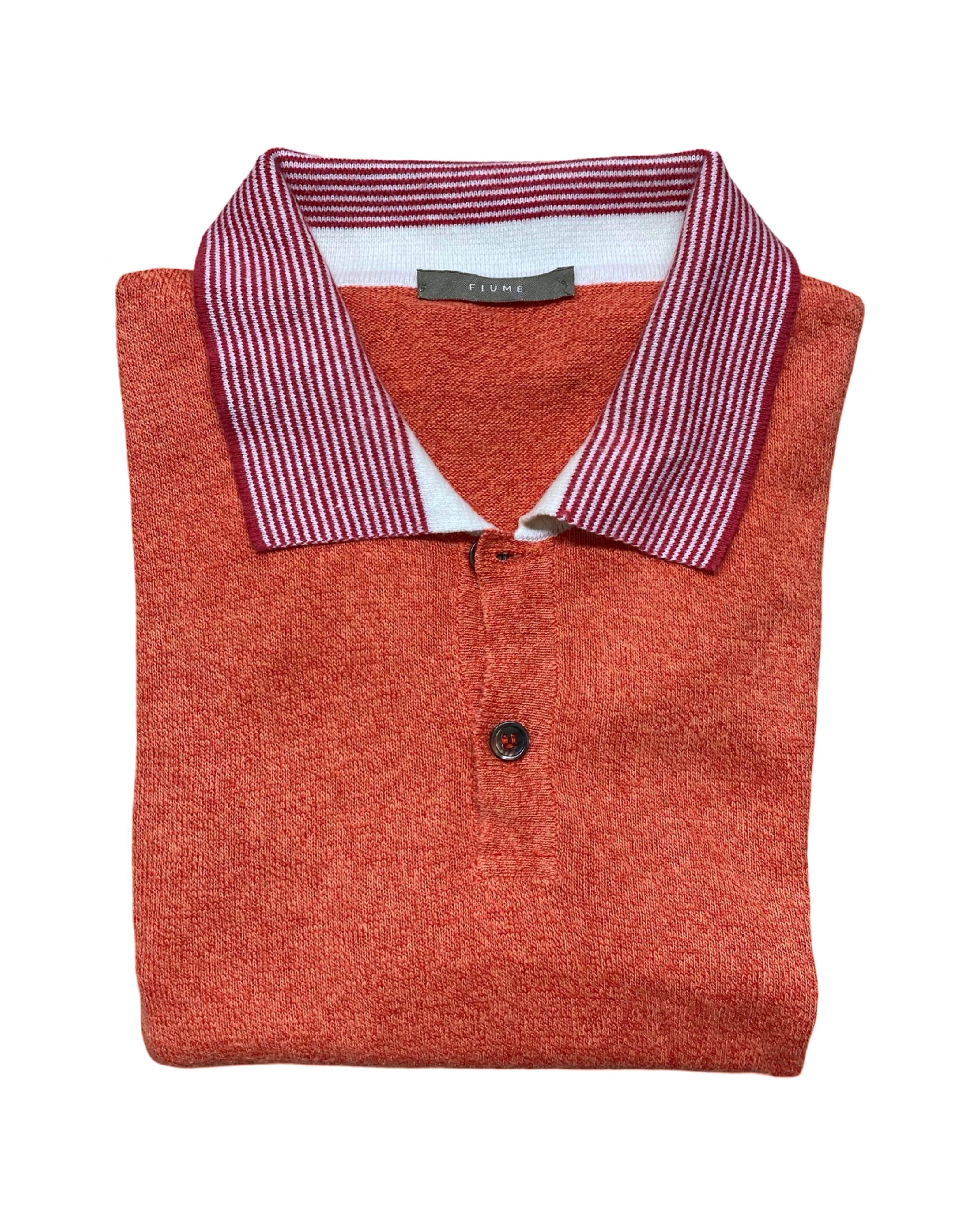 FLUME Burnt Red Knit Polo Shirt with Striped Collar | XL | Chest 25.5”