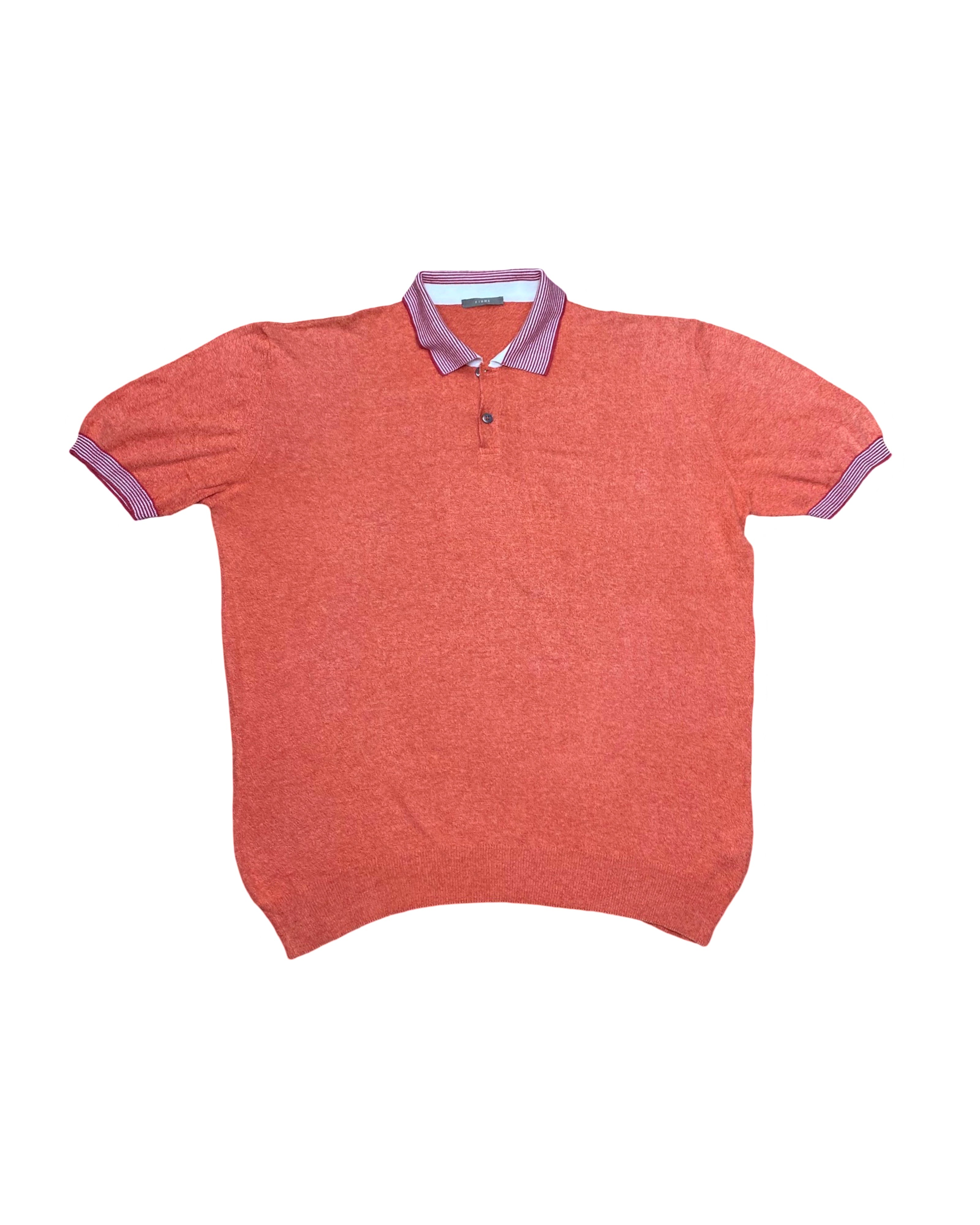 FLUME Burnt Red Knit Polo Shirt with Striped Collar | XL | Chest 25.5”
