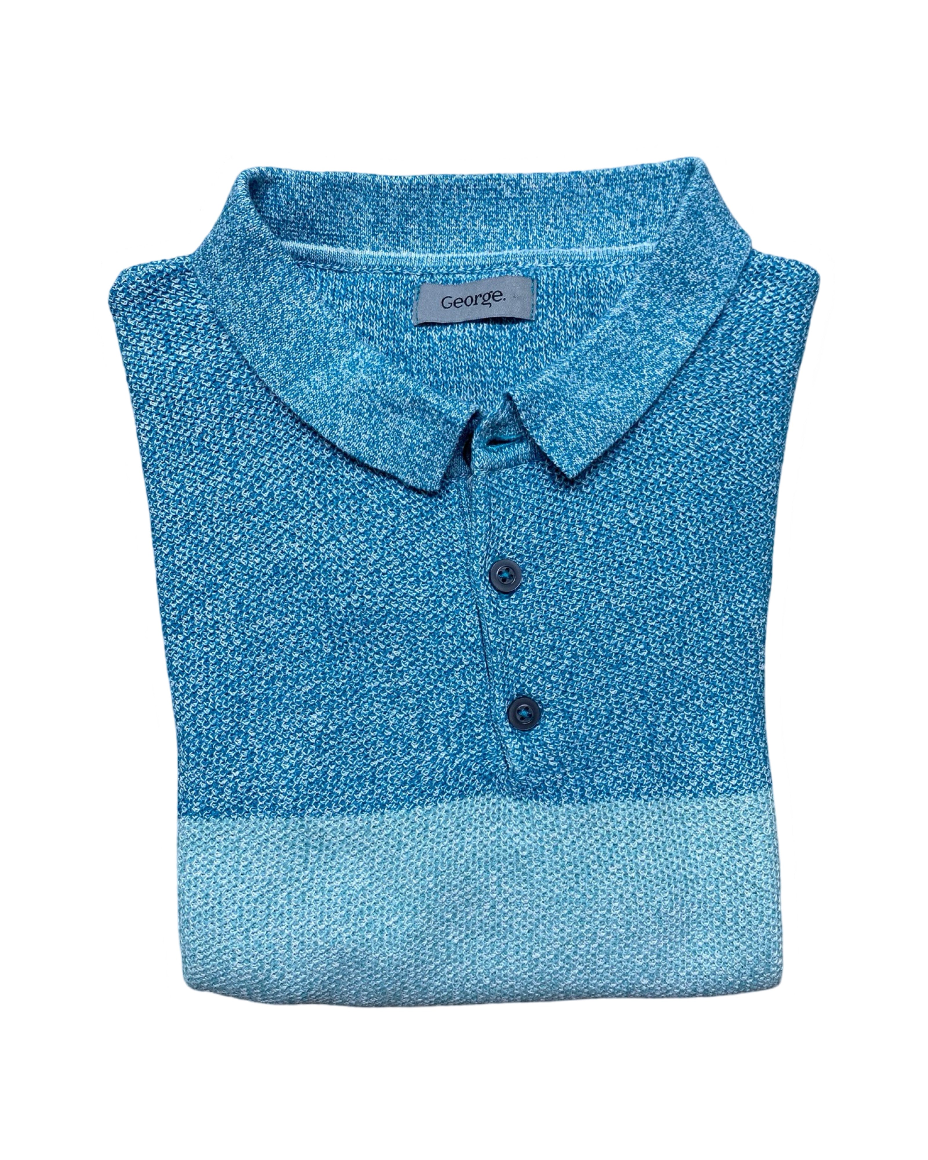 GEORGE Blue Colorblock Knit Polo Shirt | Large | Chest 22.5”