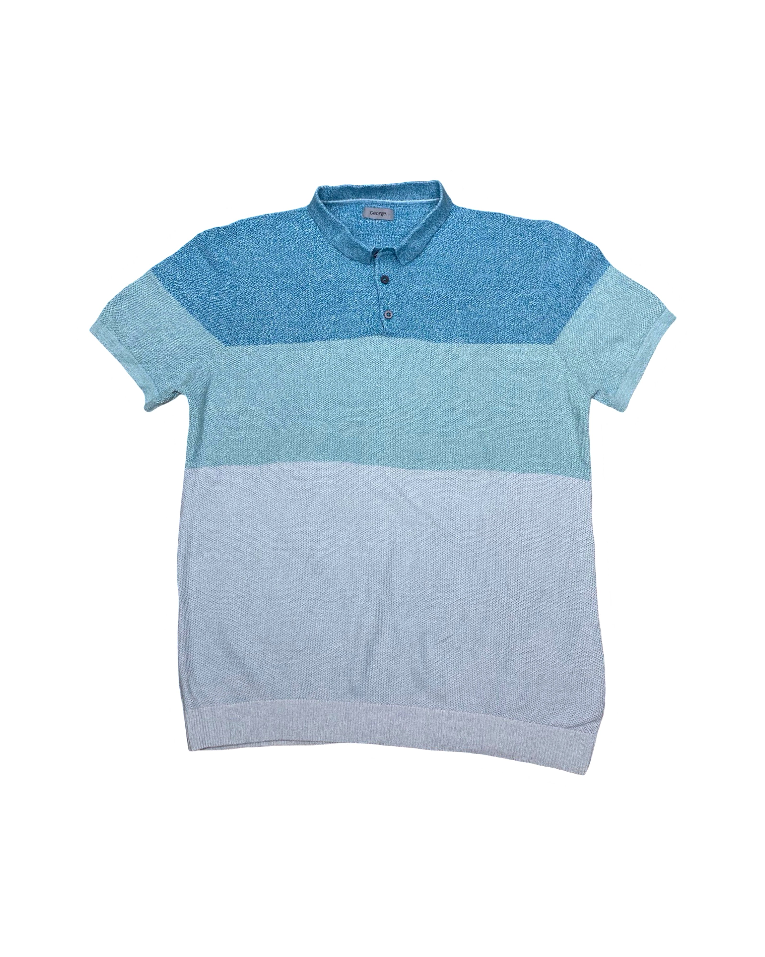 GEORGE Blue Colorblock Knit Polo Shirt | Large | Chest 22.5”