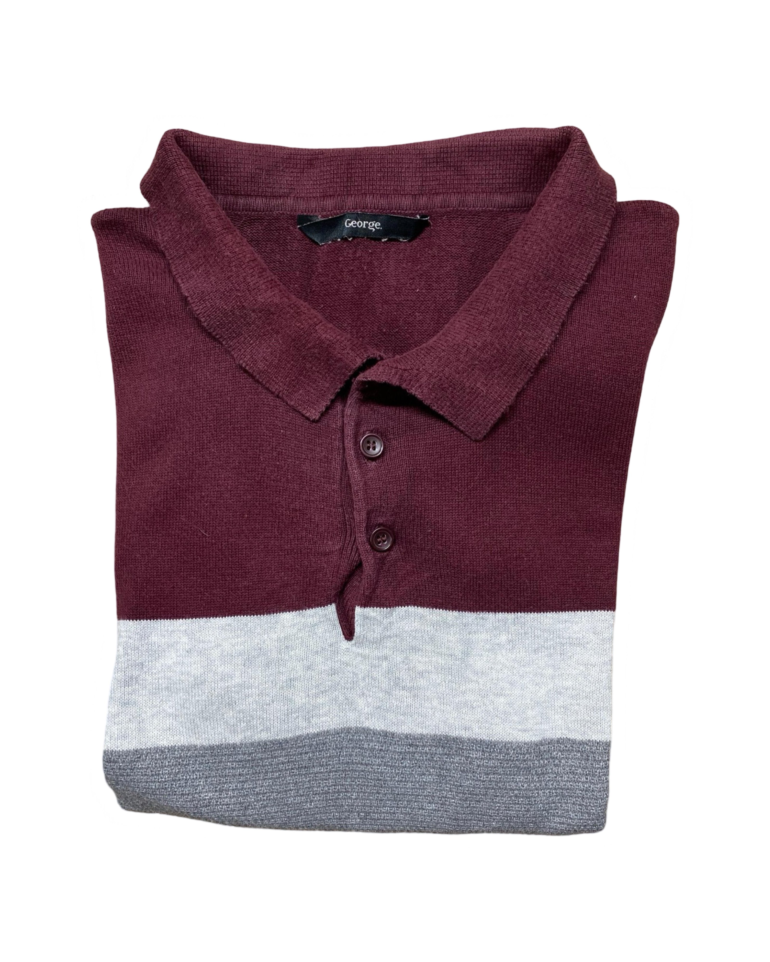 GEORGE Maroon & Grey Colorblock Knit Polo Shirt | Large | Chest 23”