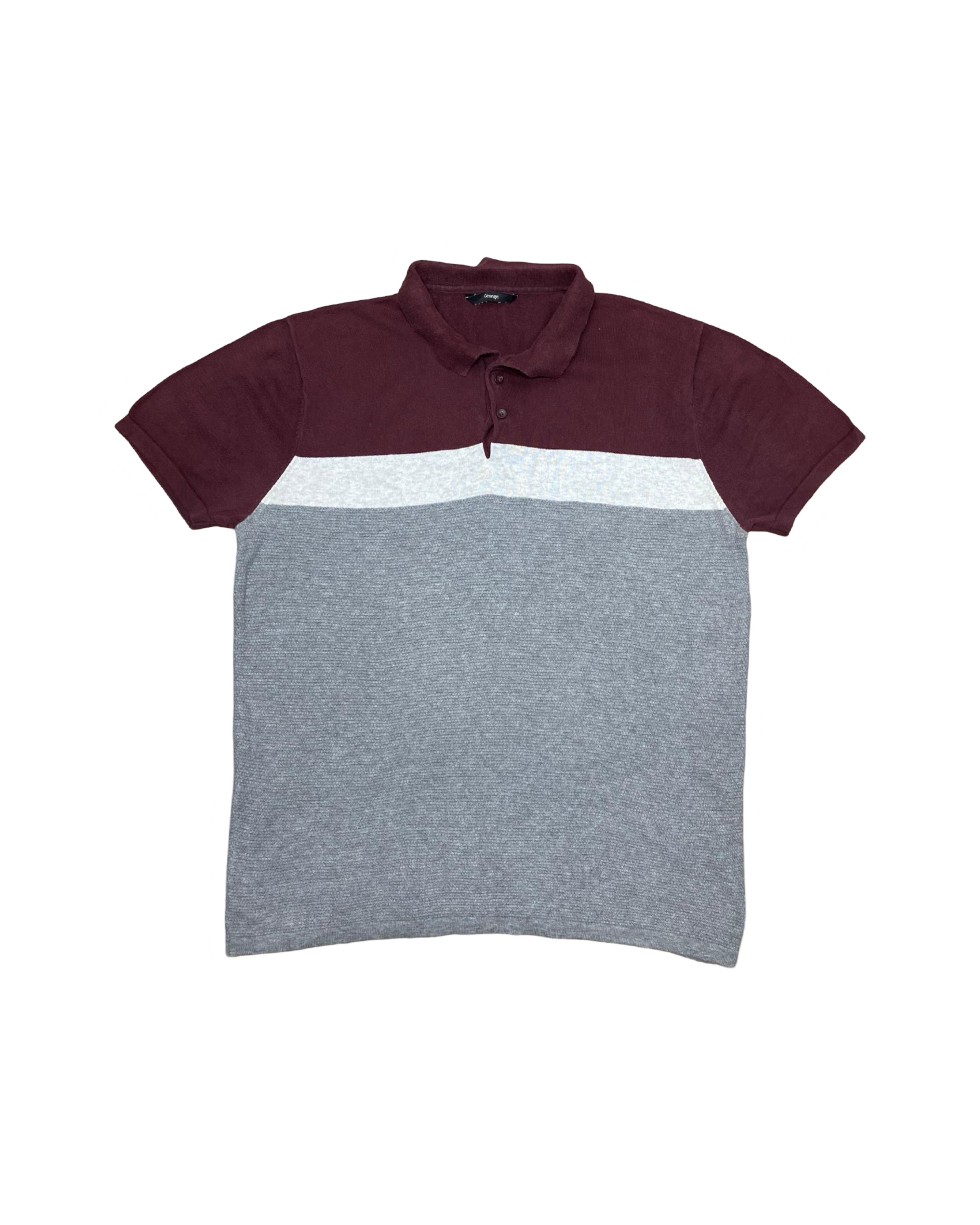 GEORGE Maroon & Grey Colorblock Knit Polo Shirt | Large | Chest 23”