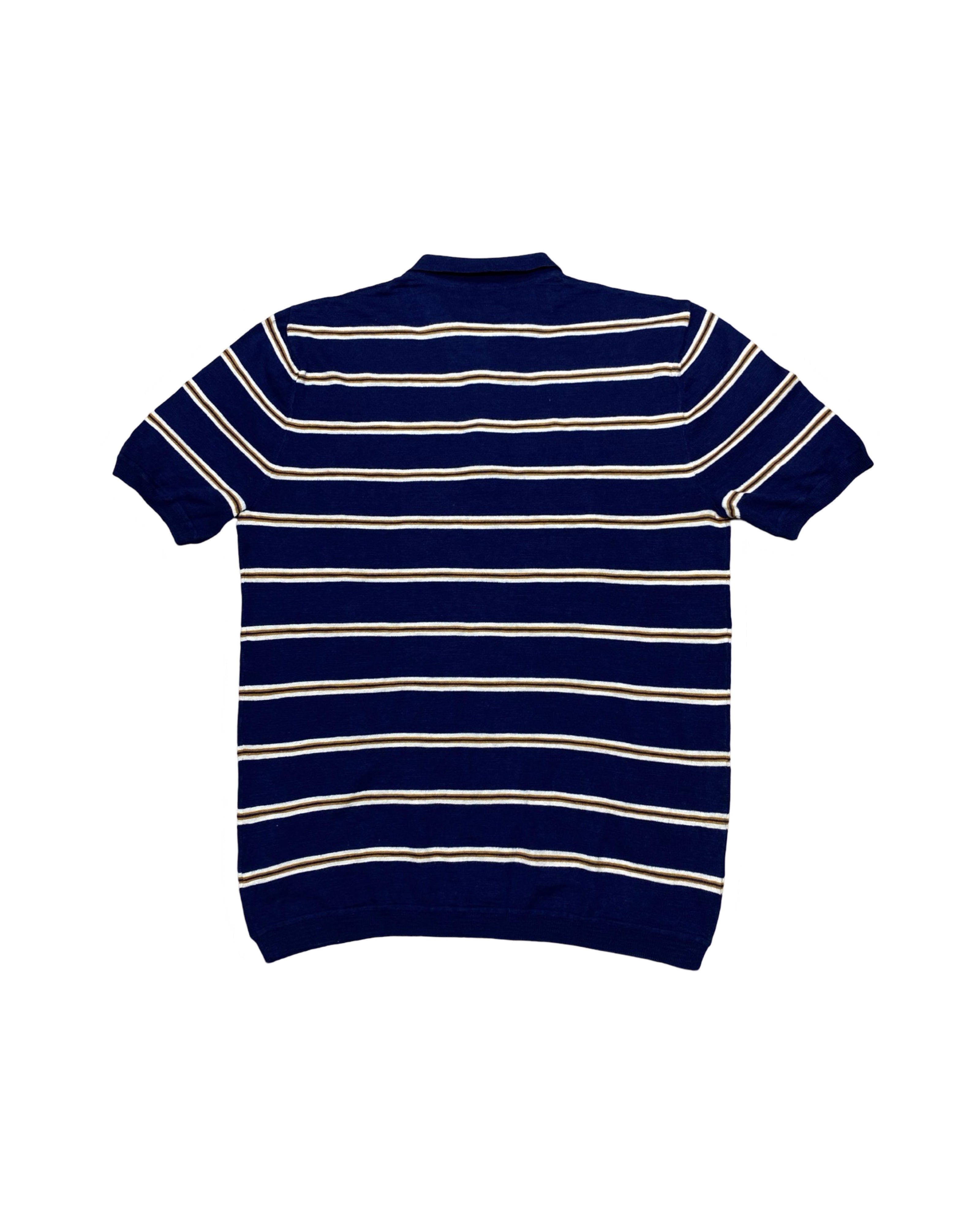 LIMITED EDITION Navy & Mustard Striped Knit Polo Shirt | Large | Chest 22”