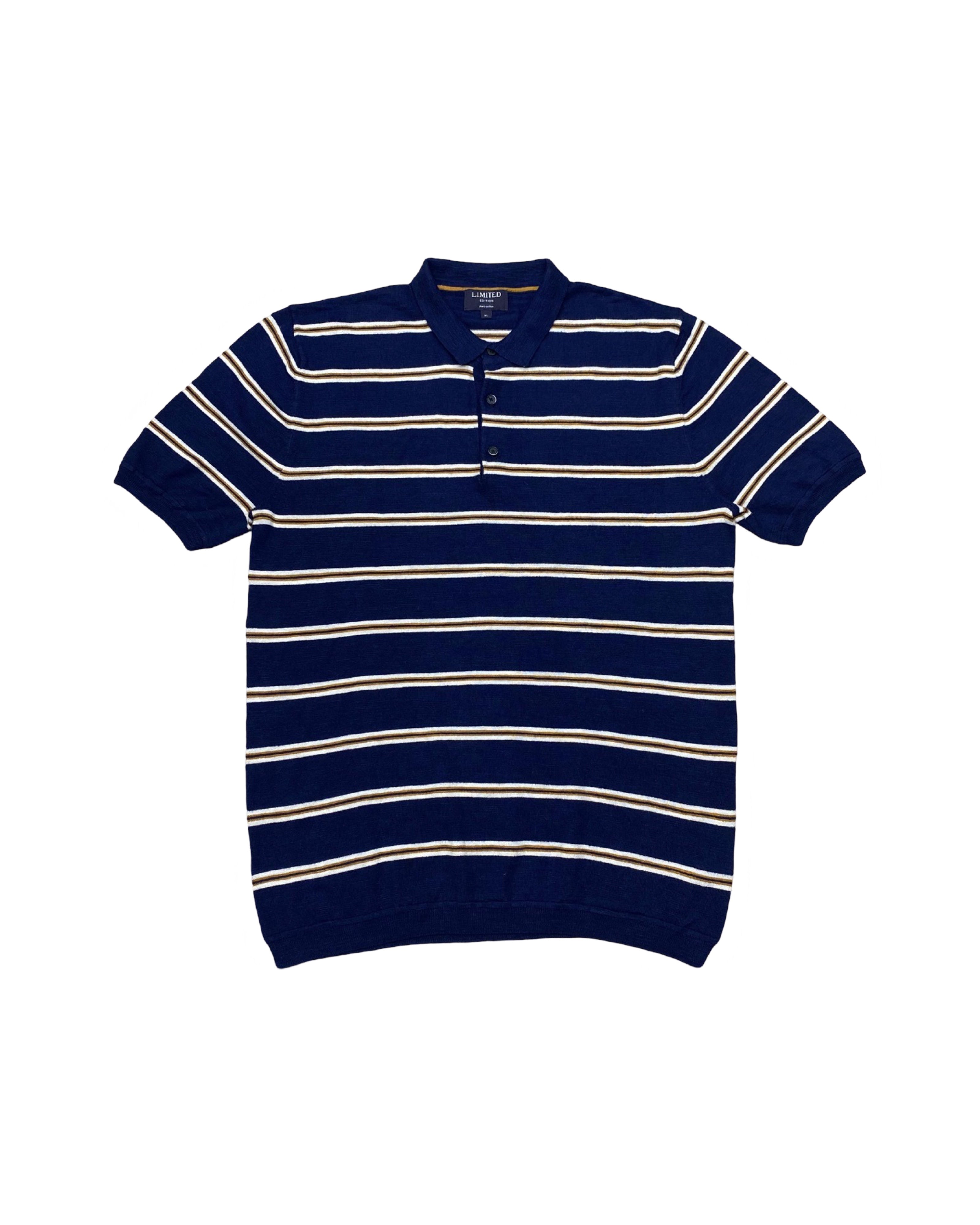 LIMITED EDITION Navy & Mustard Striped Knit Polo Shirt | Large | Chest 22”