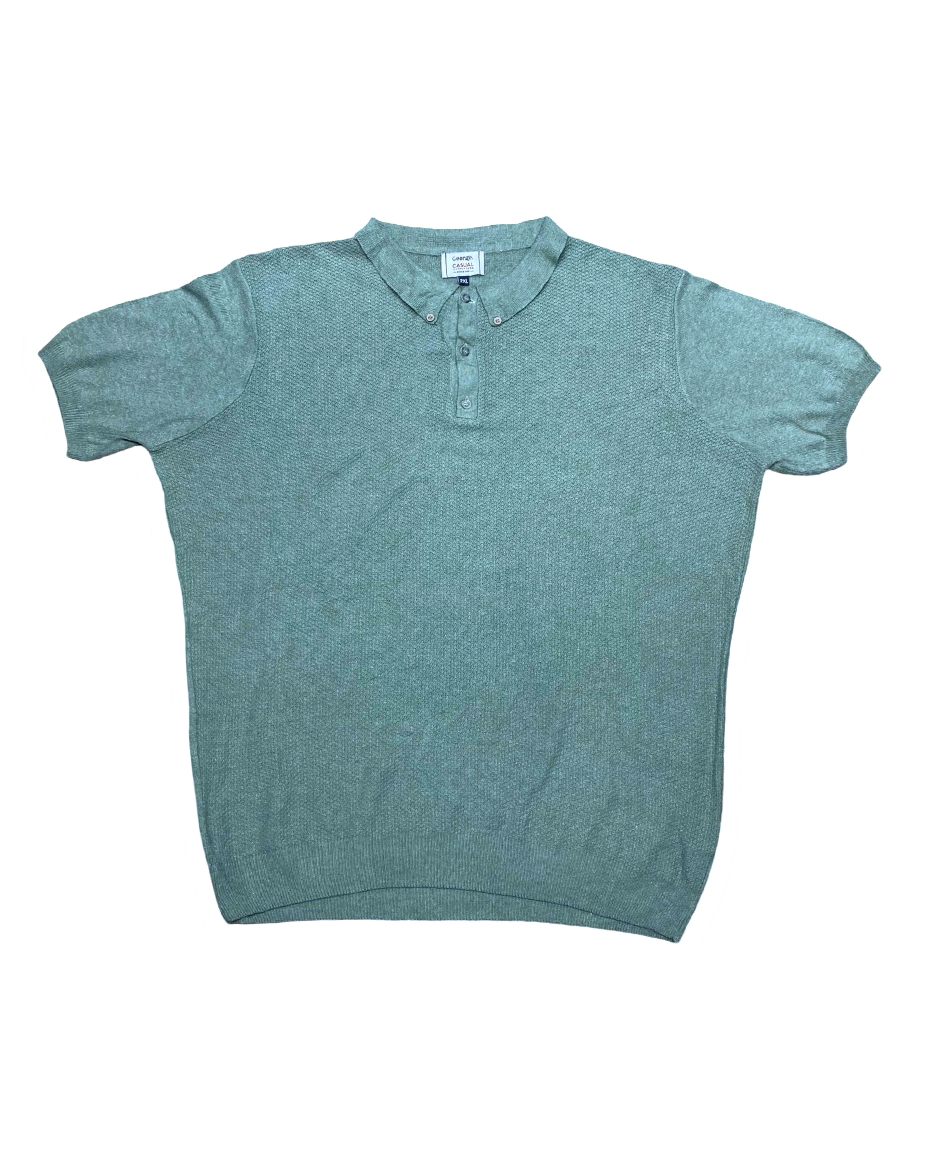 George Sage Green Textured Knit Polo Shirt | XXL | Chest 27”