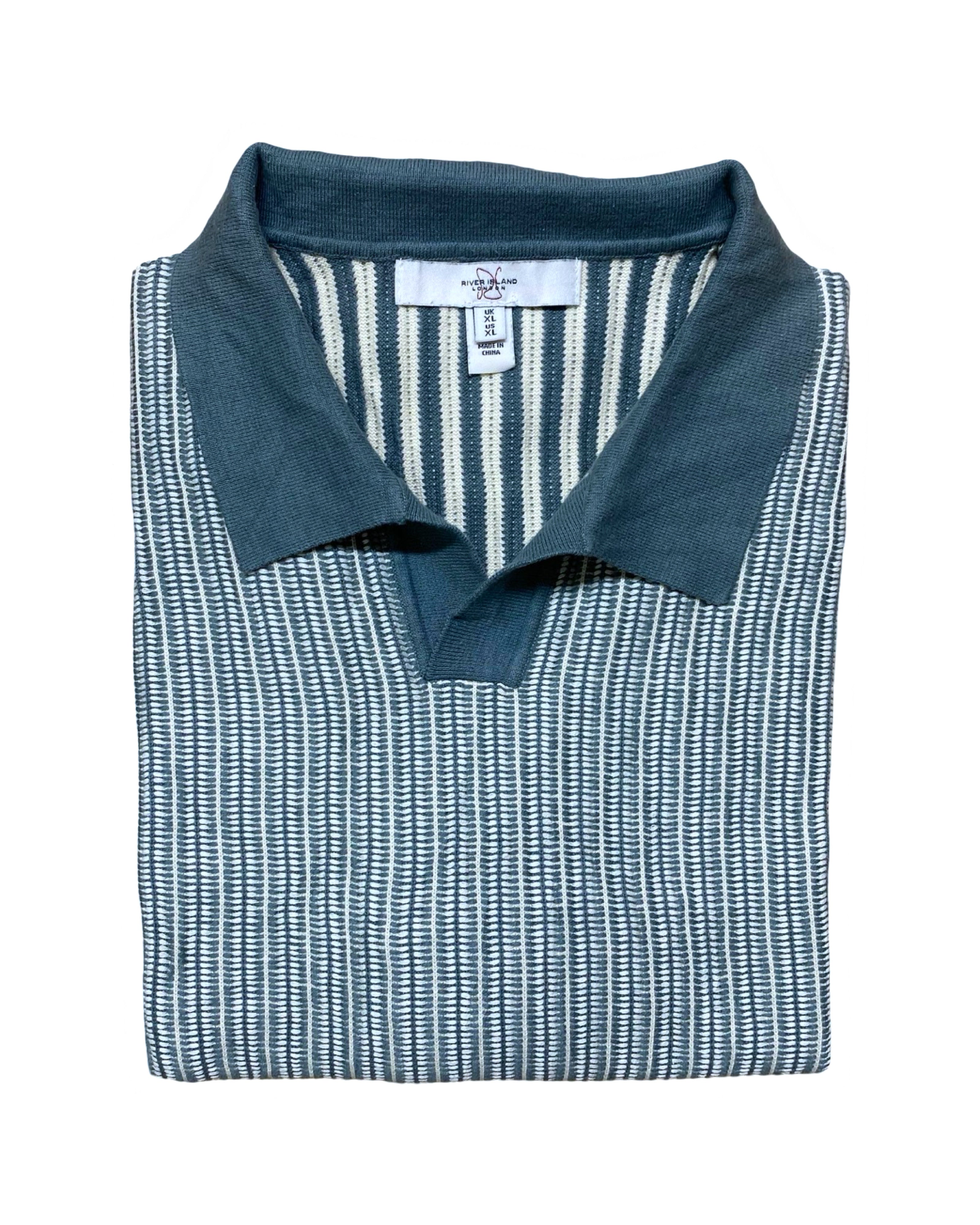 RIVER ISLAND Textured Striped Polo Shirt | XL | Chest 23”