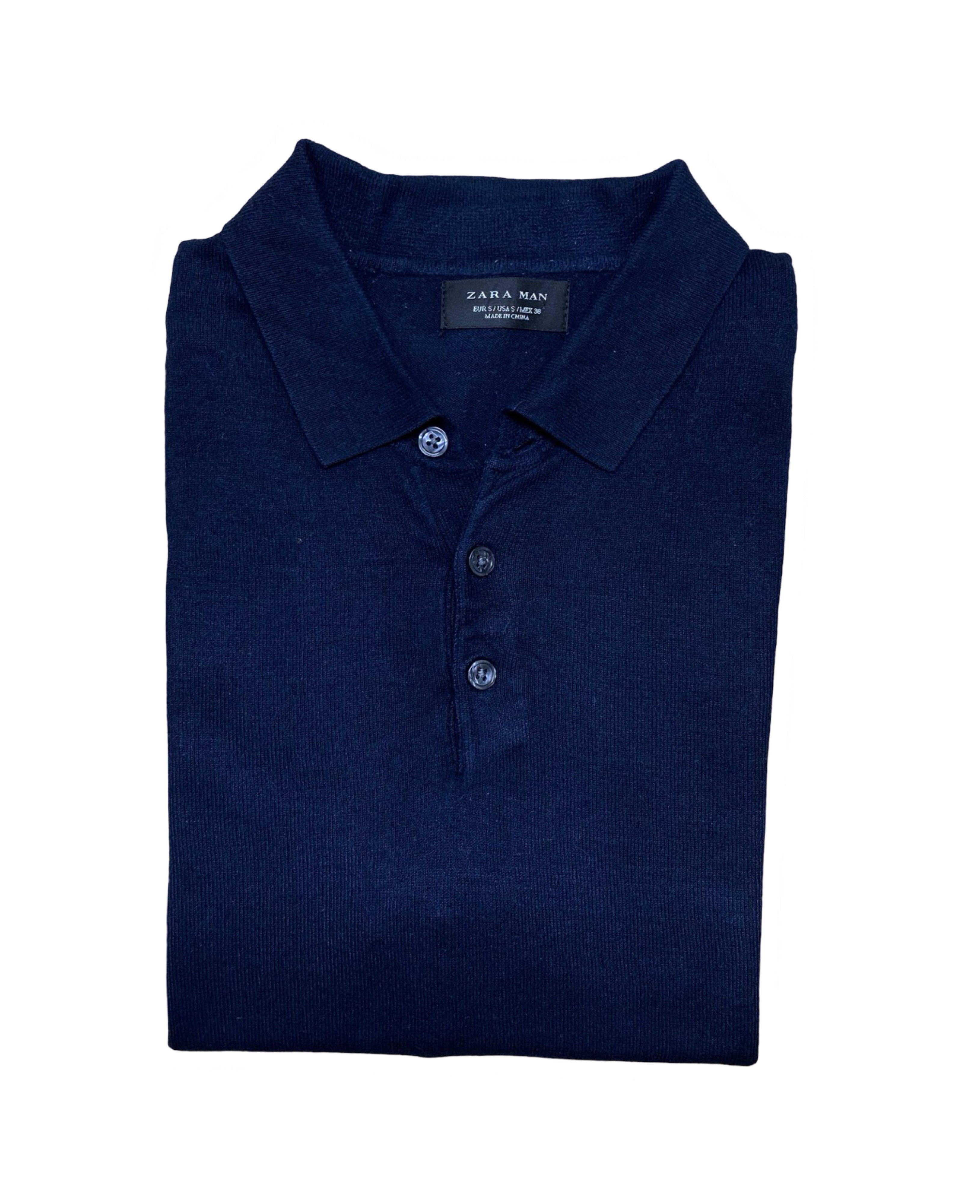 ZARA MAN Navy Blue Knit Polo Shirt | Small | Chest 18”