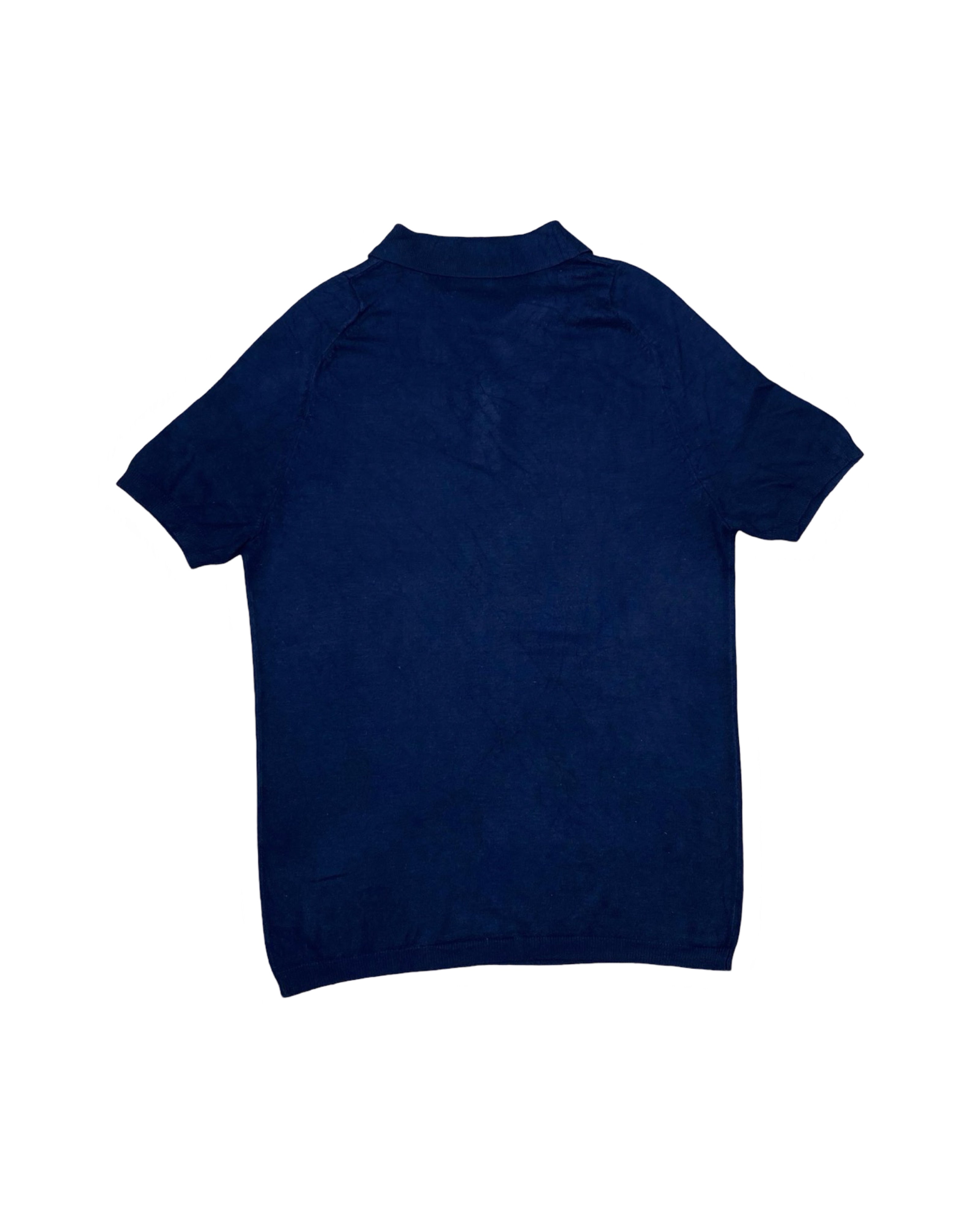 ZARA MAN Navy Blue Knit Polo Shirt | Small | Chest 18”