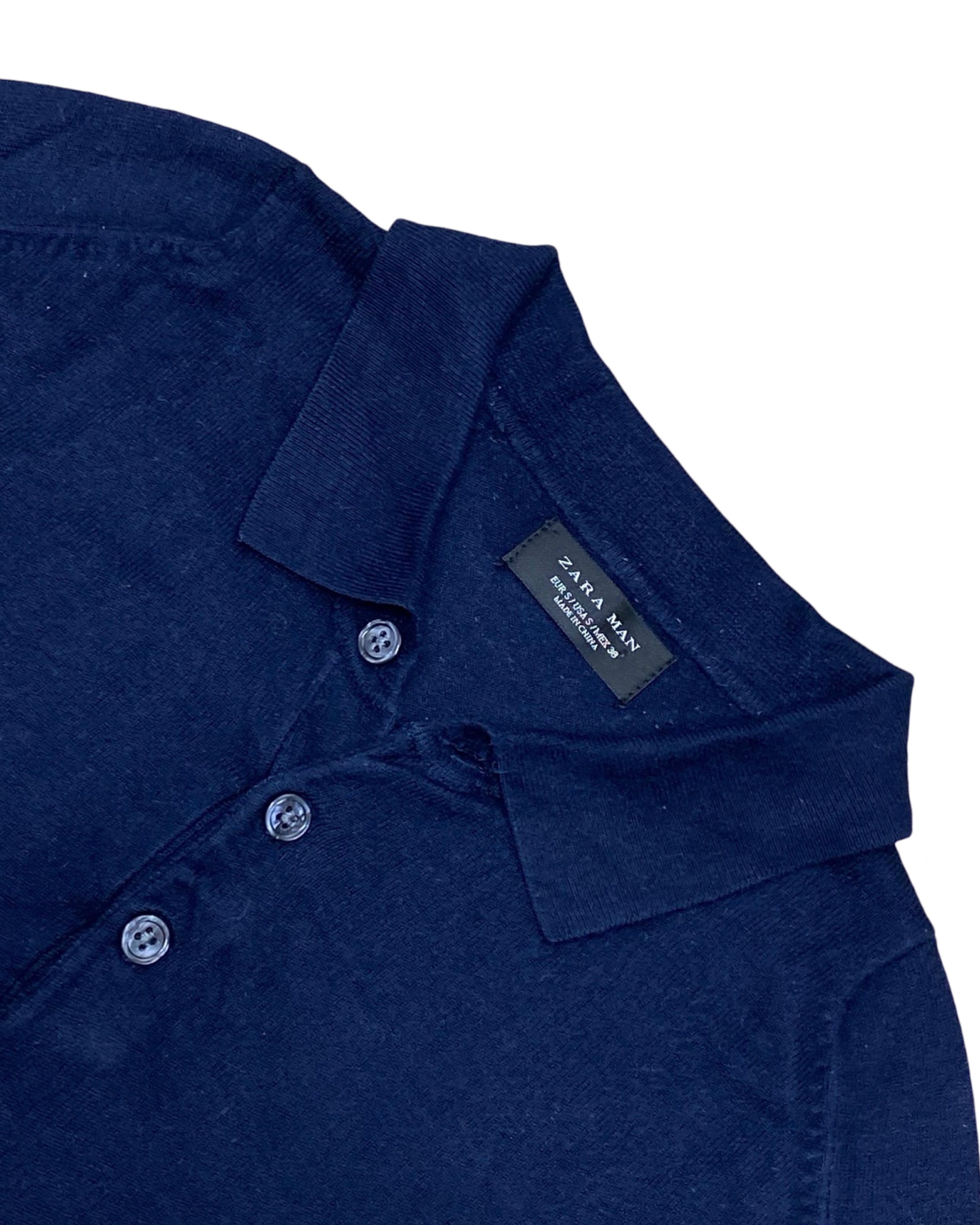 ZARA MAN Navy Blue Knit Polo Shirt | Small | Chest 18”