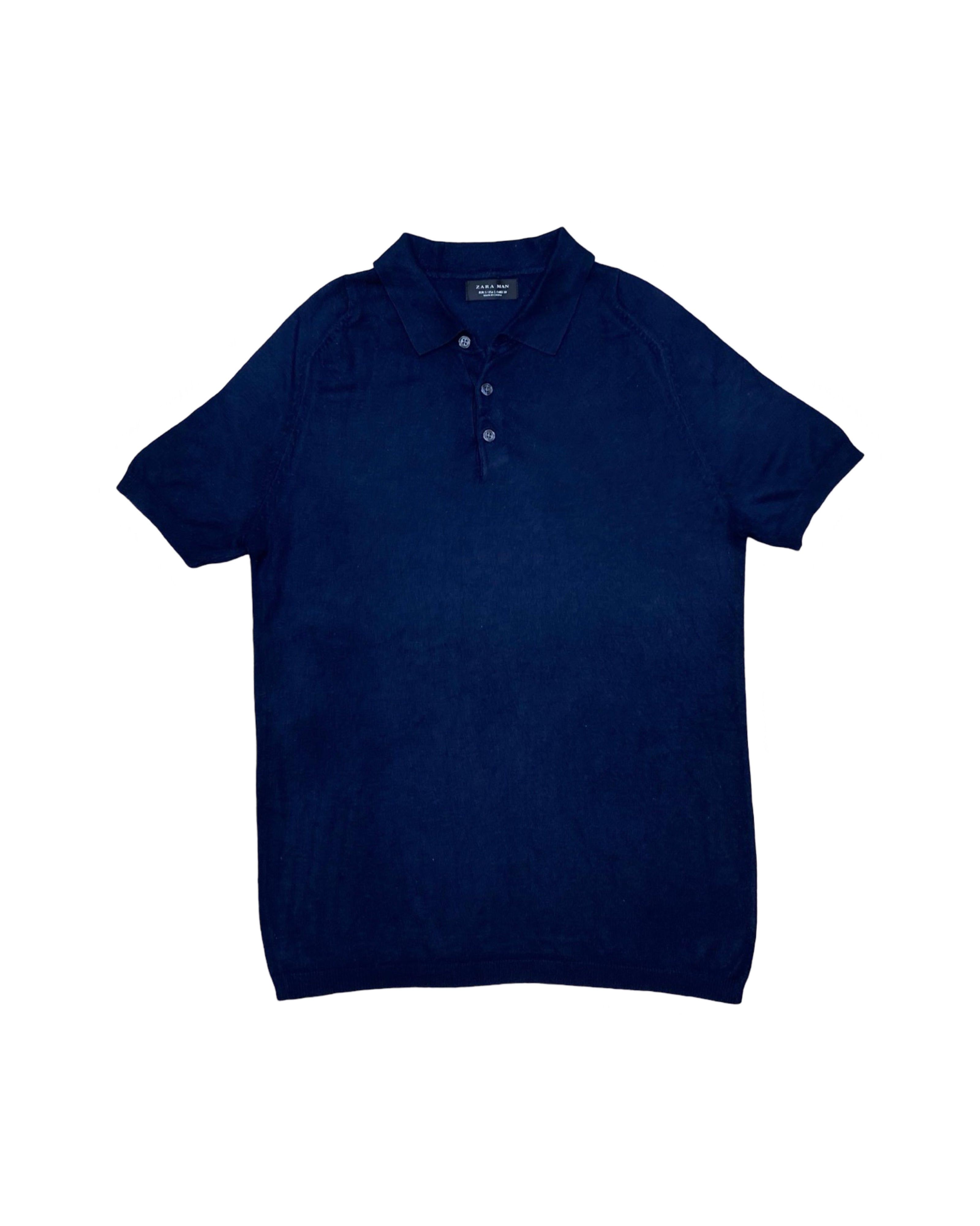 ZARA MAN Navy Blue Knit Polo Shirt | Small | Chest 18”
