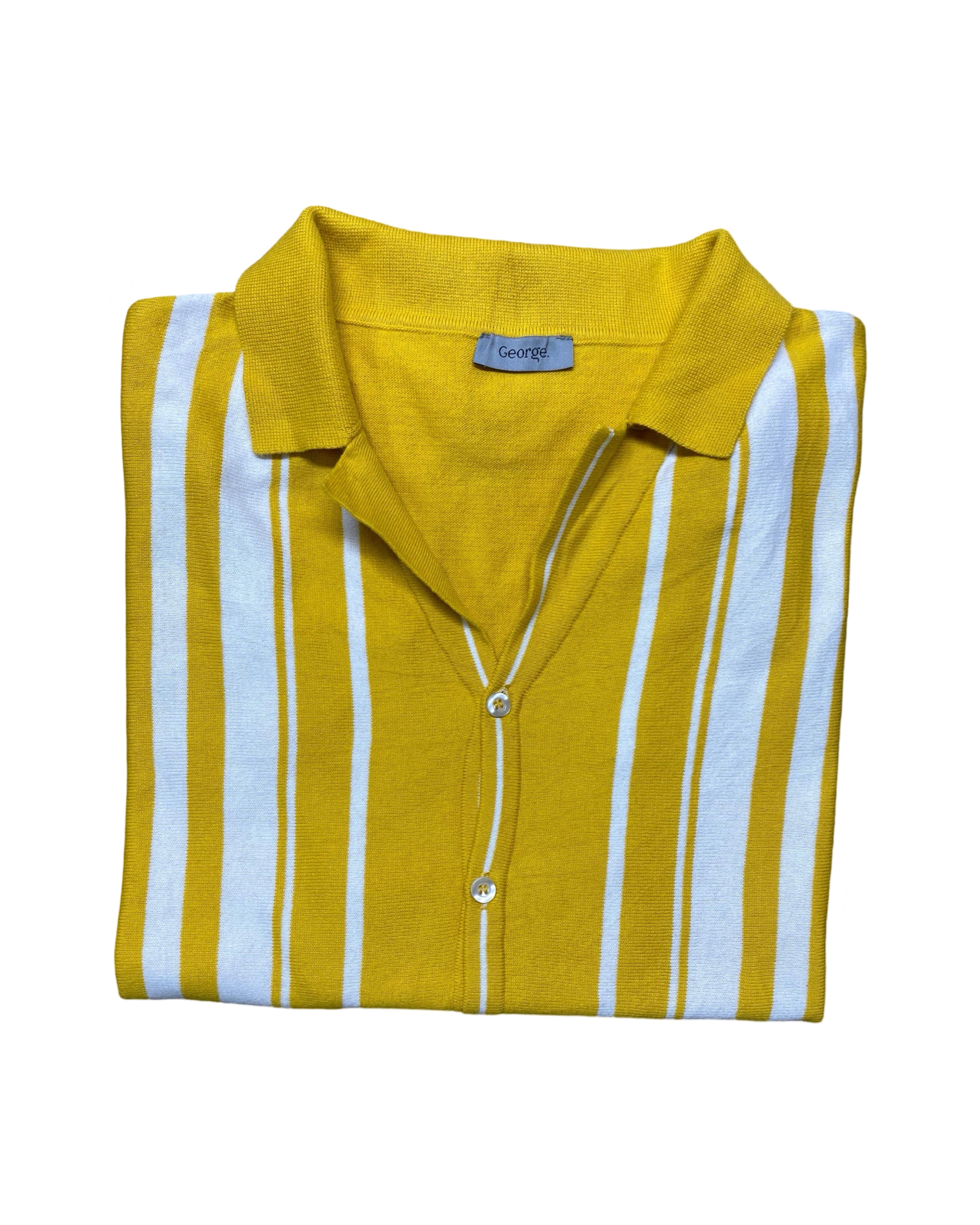 George Yellow & White Vertical Stripe Knit Shirt | Large | Chest 22”