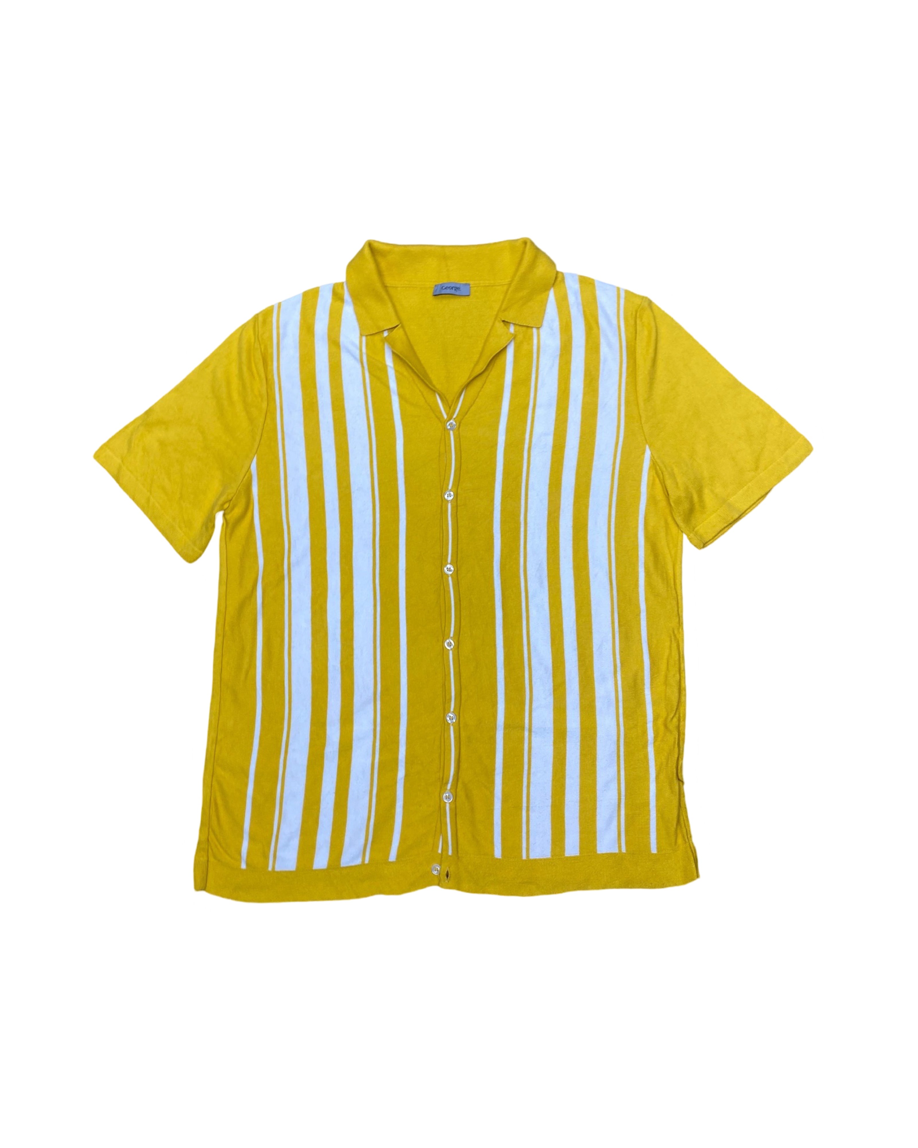 George Yellow & White Vertical Stripe Knit Shirt | Large | Chest 22”