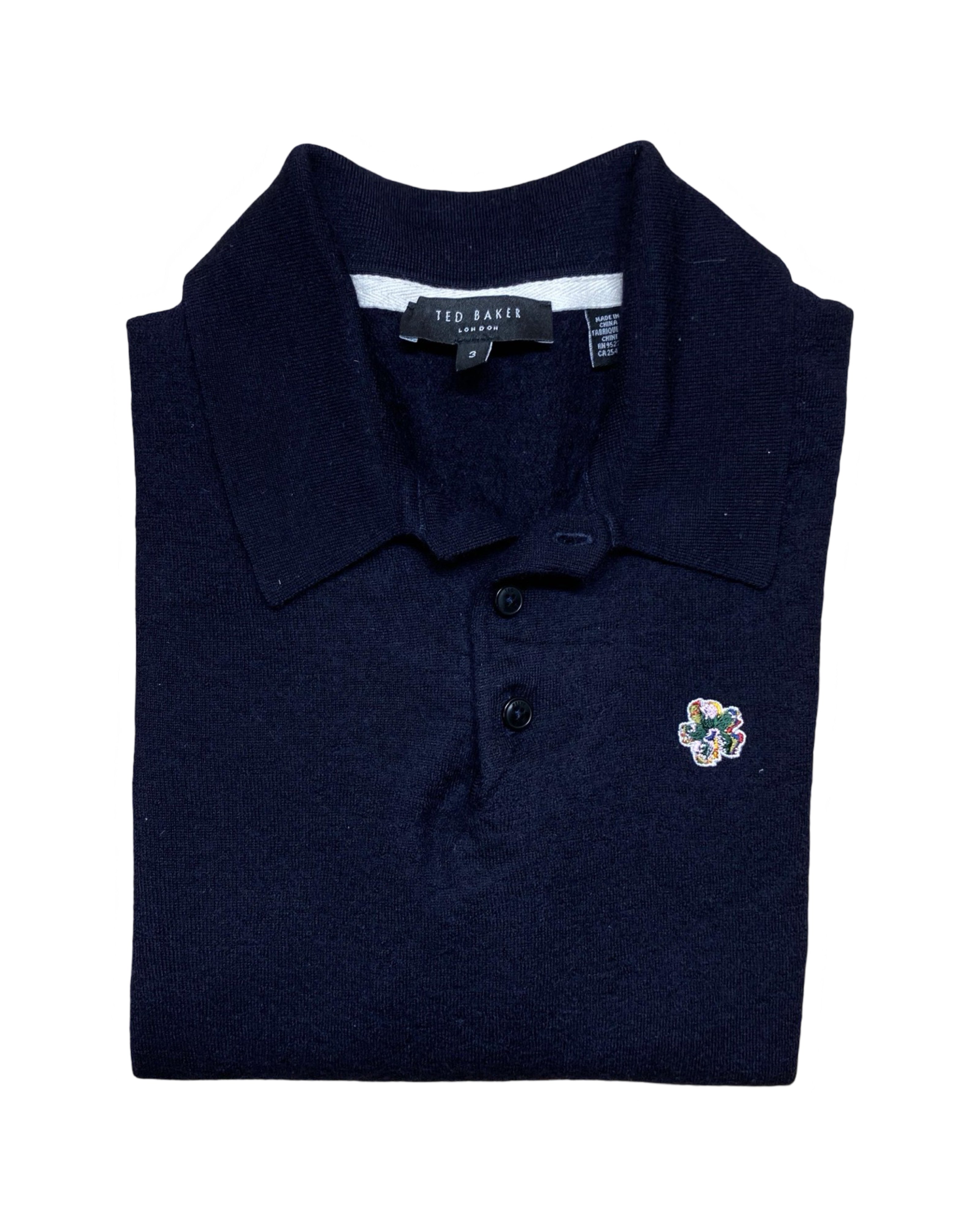 Ted Baker Navy Blue Embroidered Polo Shirt | Small | Chest 18”