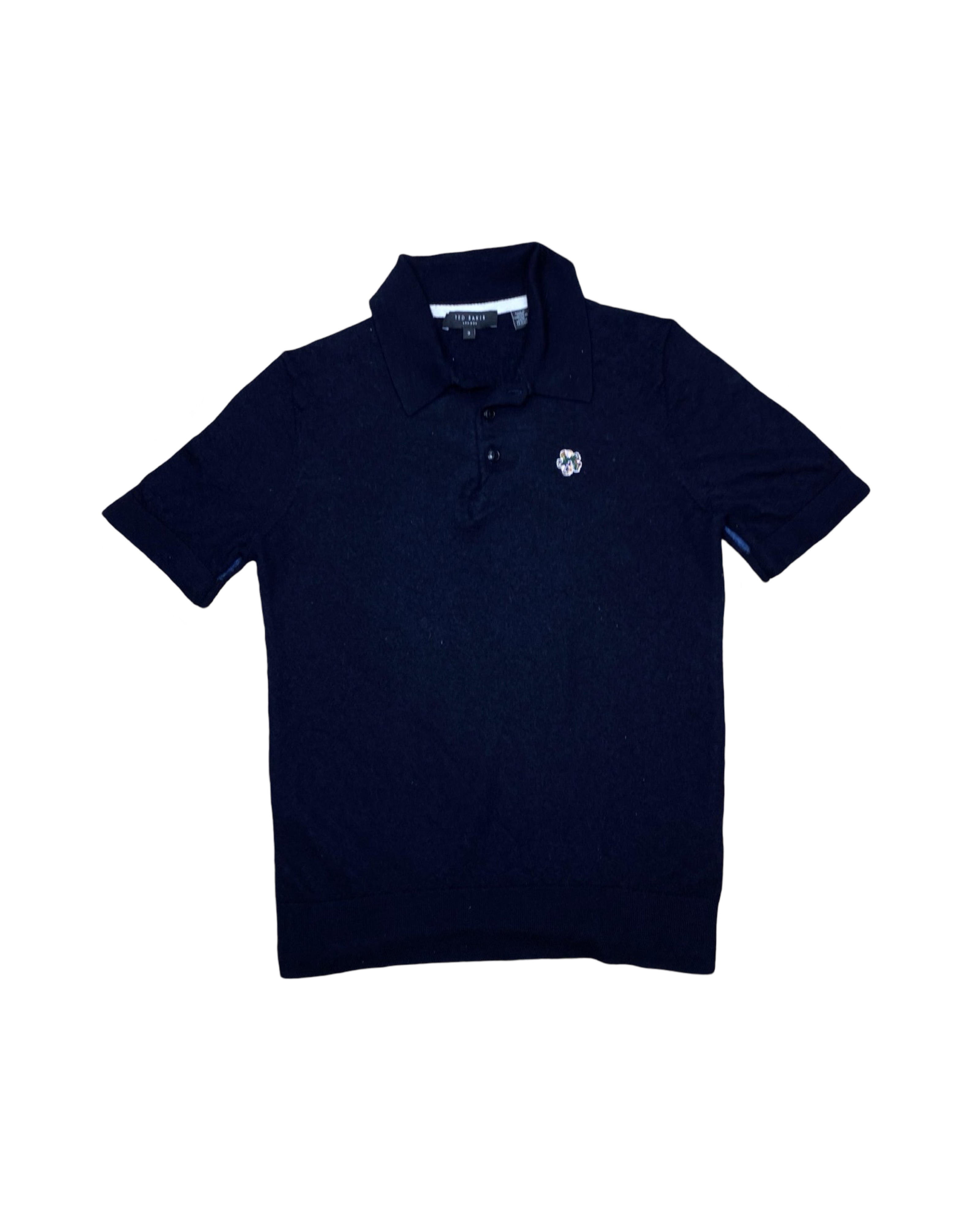 Ted Baker Navy Blue Embroidered Polo Shirt | Small | Chest 18”