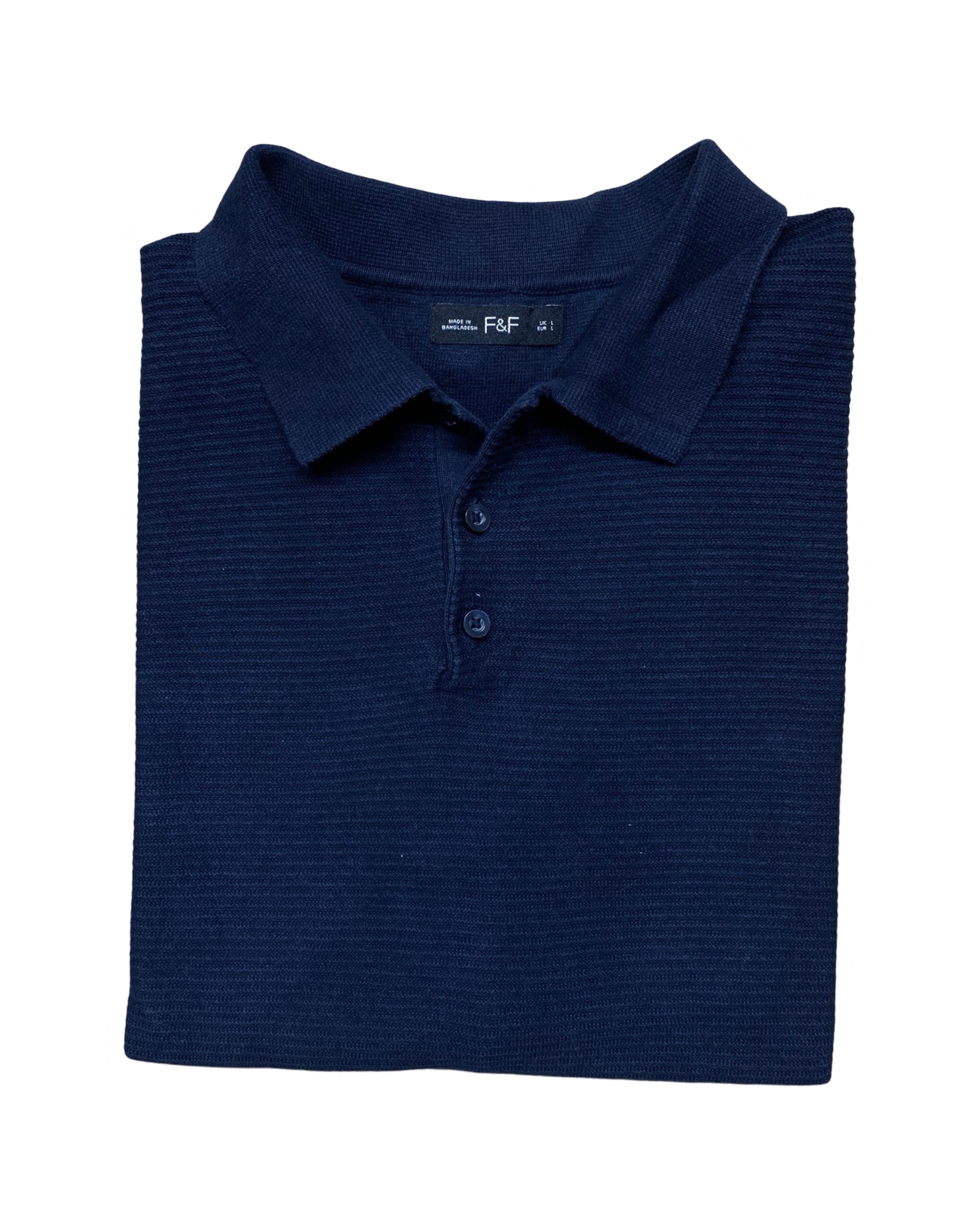 F&F Navy Blue Textured Knit Polo Shirt | Large | Chest 23.5”