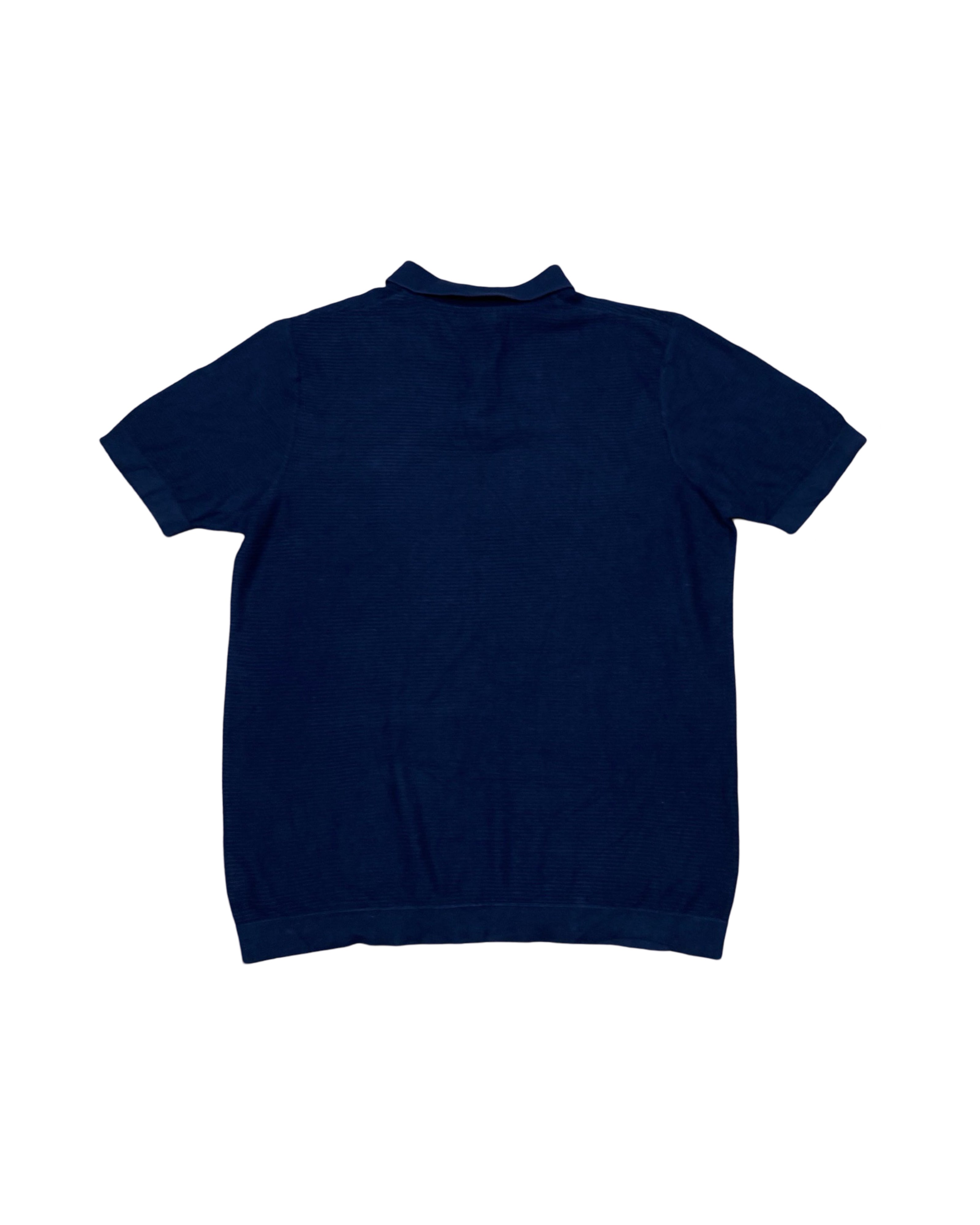 F&F Navy Blue Textured Knit Polo Shirt | Large | Chest 23.5”
