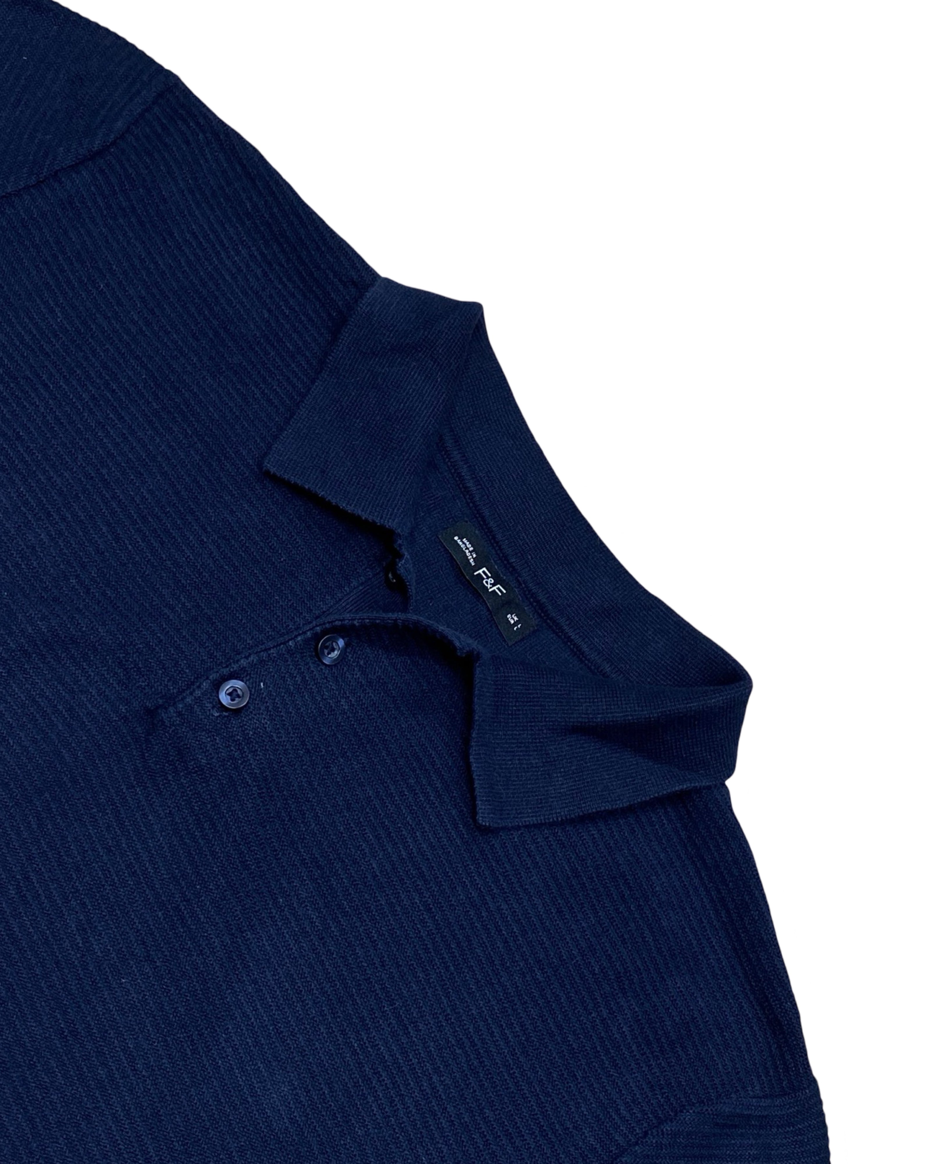 F&F Navy Blue Textured Knit Polo Shirt | Large | Chest 23.5”