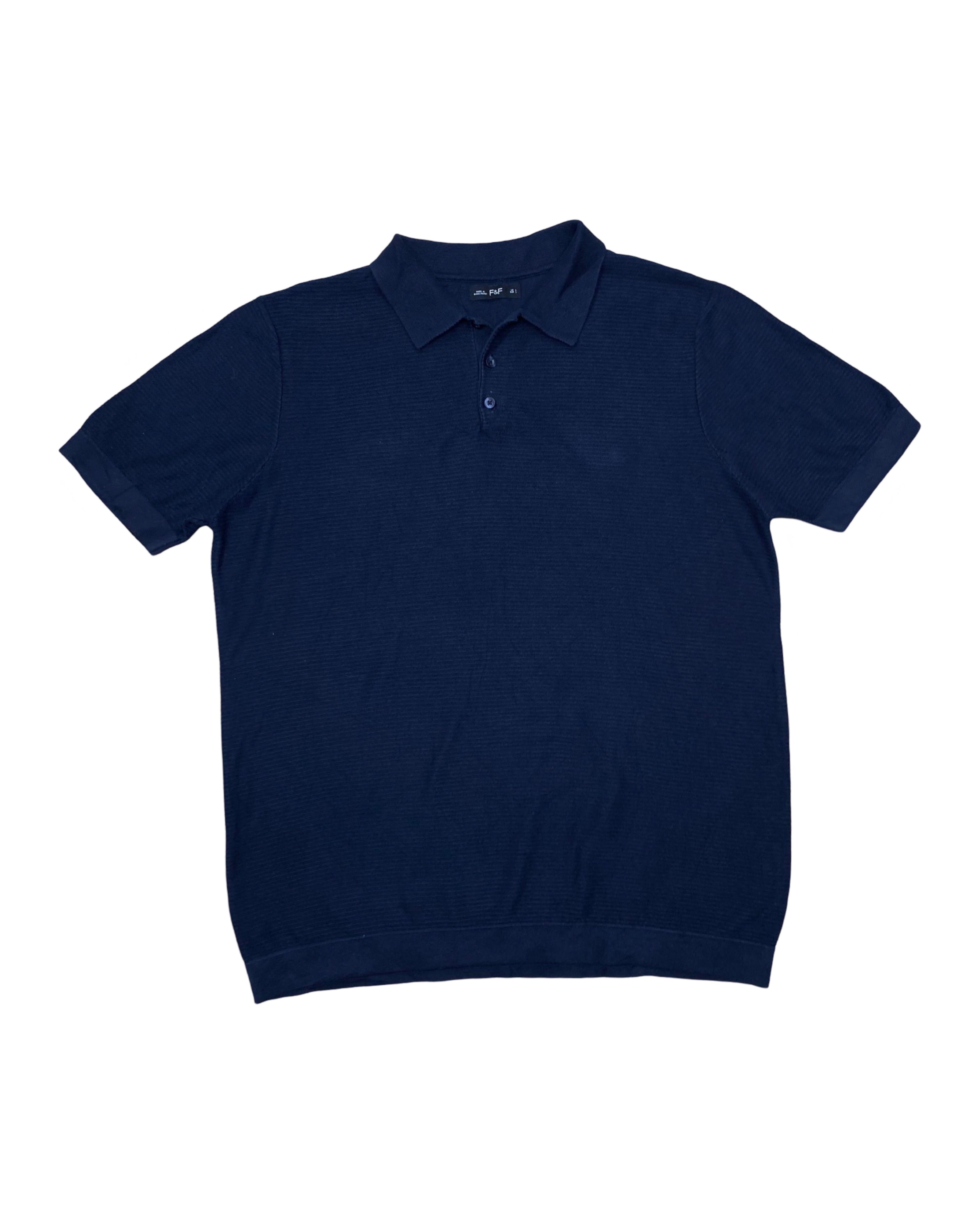 F&F Navy Blue Textured Knit Polo Shirt | Large | Chest 23.5”