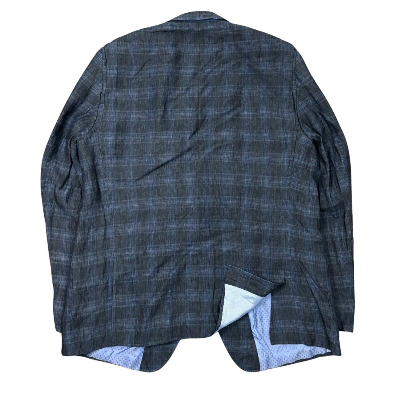 Carl Gross Grey-Blue Check Linen  Chest 22.5" Length 31" Sleeves 27"