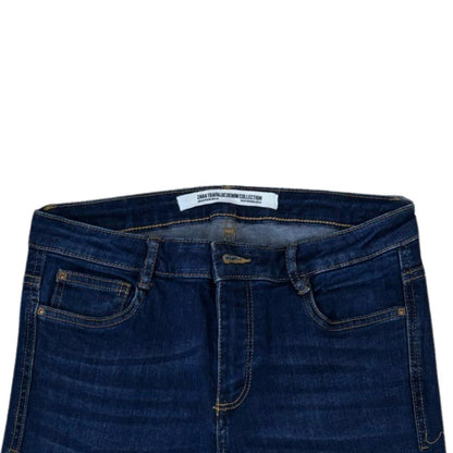 ZARA  Trafaluc Denim Collection Dark Blue Blast Fade Denim High-Rise Slim Fit  Waist 30” Length 36.5”