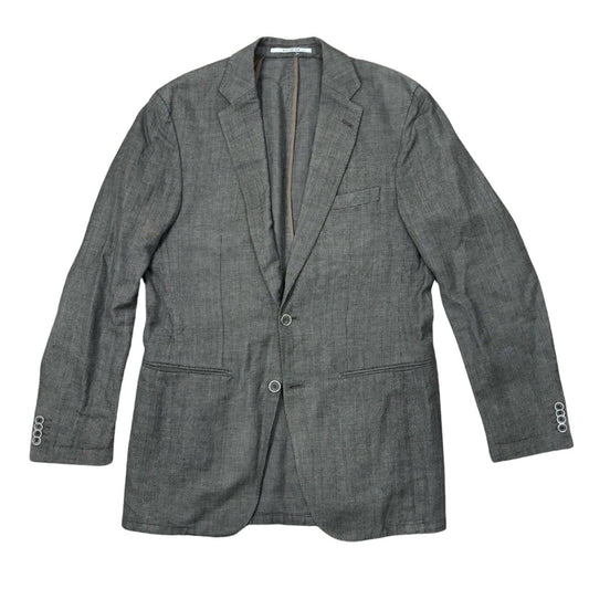 Baumler Brown Houndstooth Textured Unstructed Blazer Non-Lining 100% Linen  Chest 20.5" Length 31" Sleeves 26"