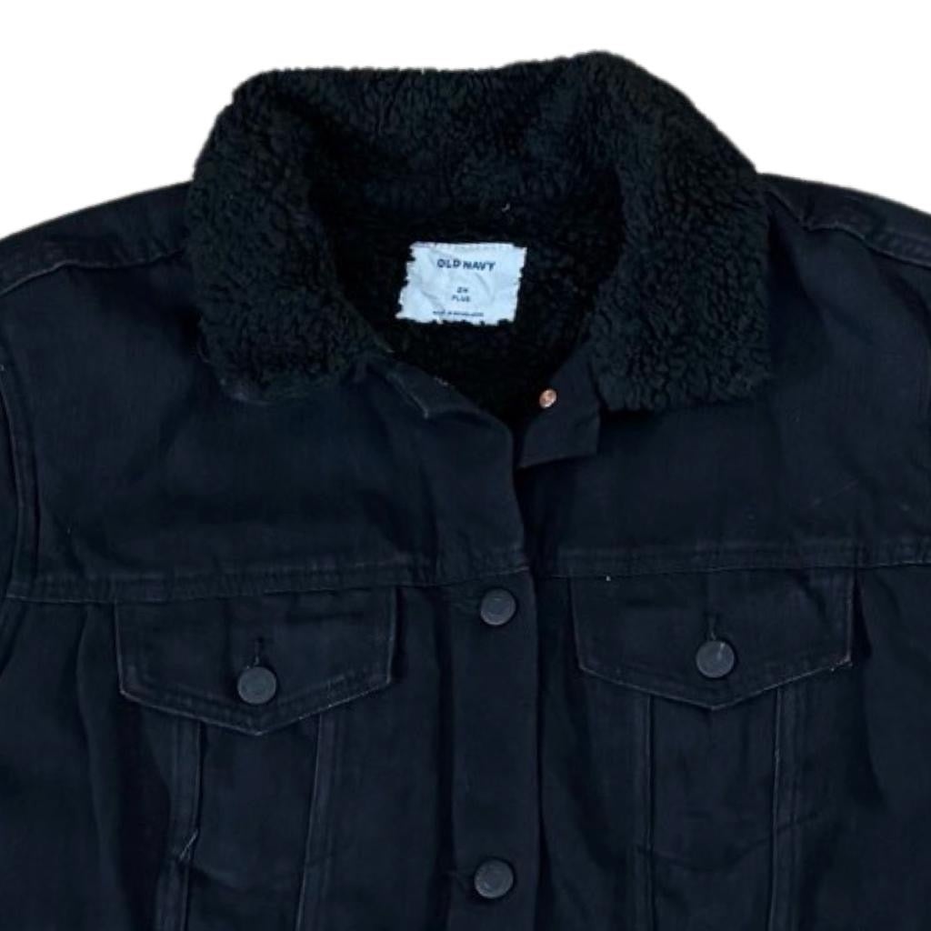 Old Navy Black Stone-Washed Sherpa Jacket  Large