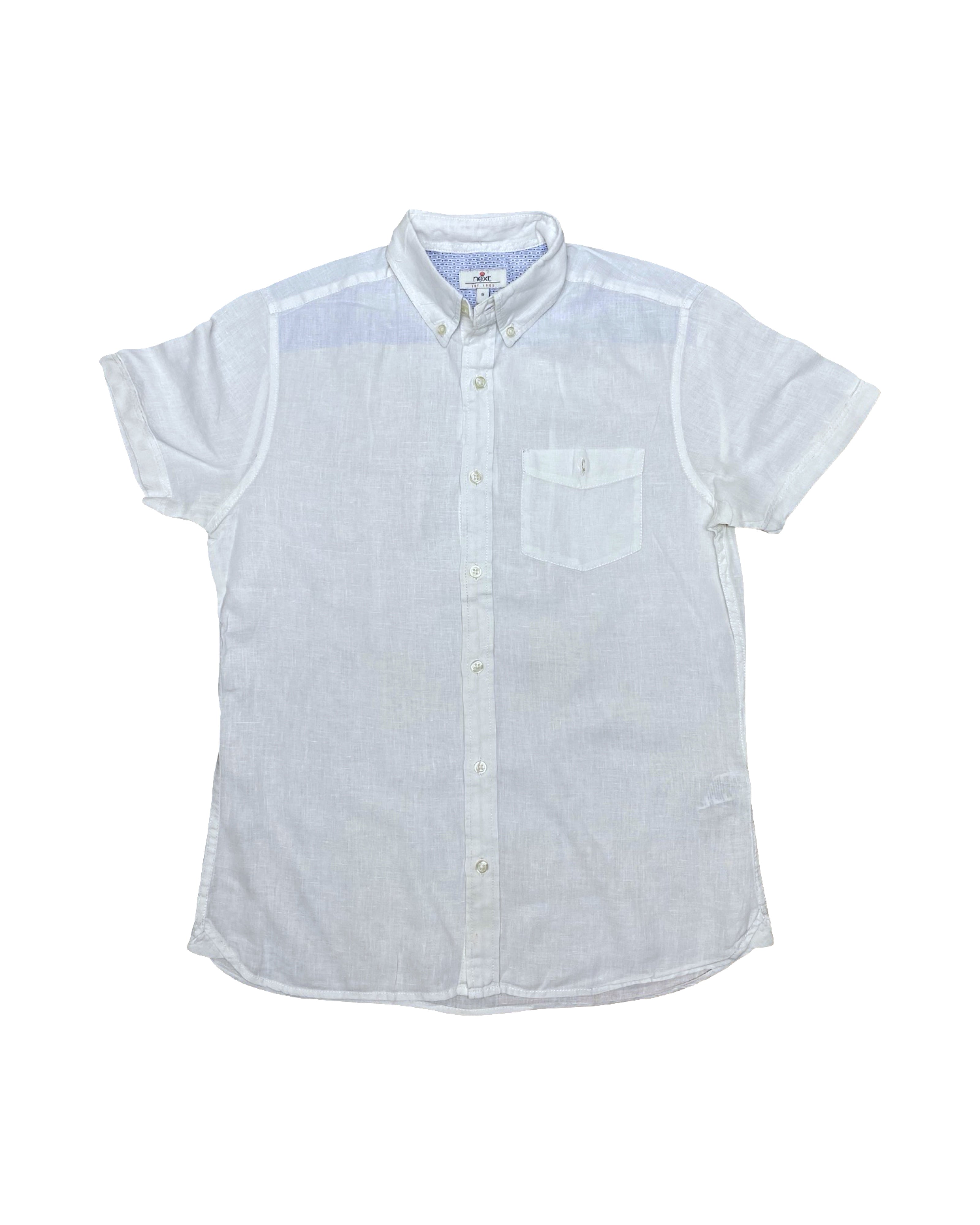 Next White Linen Short Sleeve Shirt | Medium | Chest 20”