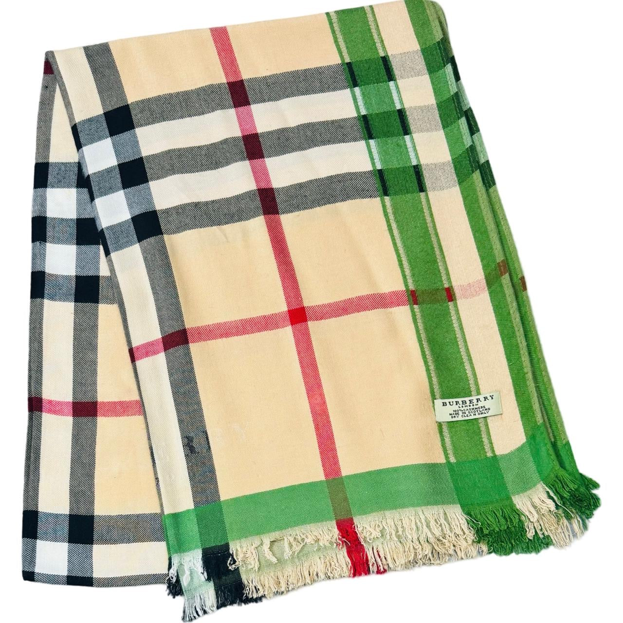 Burberry Off-White/Green Nova Check Shawl - 100% Cashmere (0012)