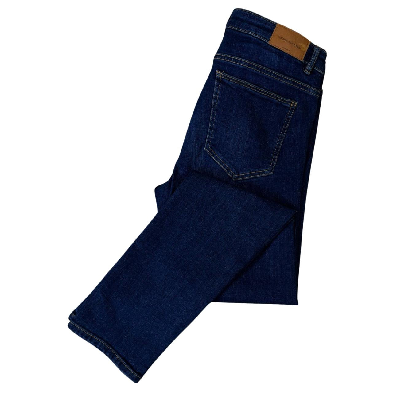 ZARA  Trafaluc Denim Collection Dark Blue Blast Fade Denim High-Rise Slim Fit  Waist 30” Length 36.5”