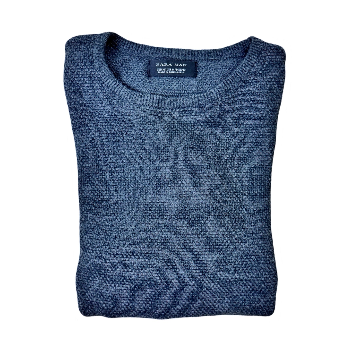 Zara Man Grey Knitted Texture Crew Neck | Small