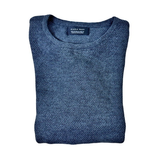 Zara Man Grey Knitted Texture Crew Neck | Small