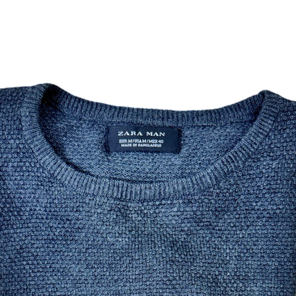 Zara Man Grey Knitted Texture Crew Neck | Small