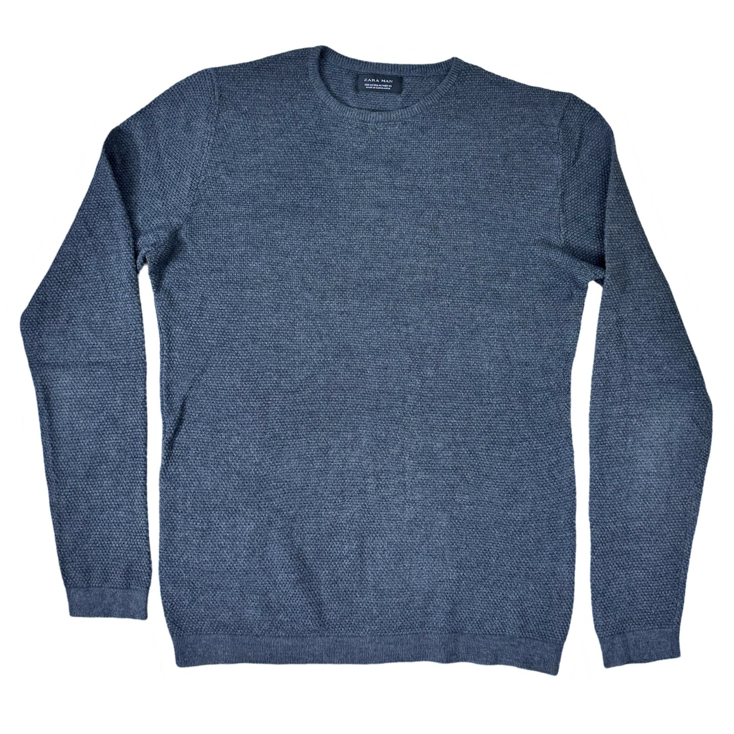 Zara Man Grey Knitted Texture Crew Neck | Small