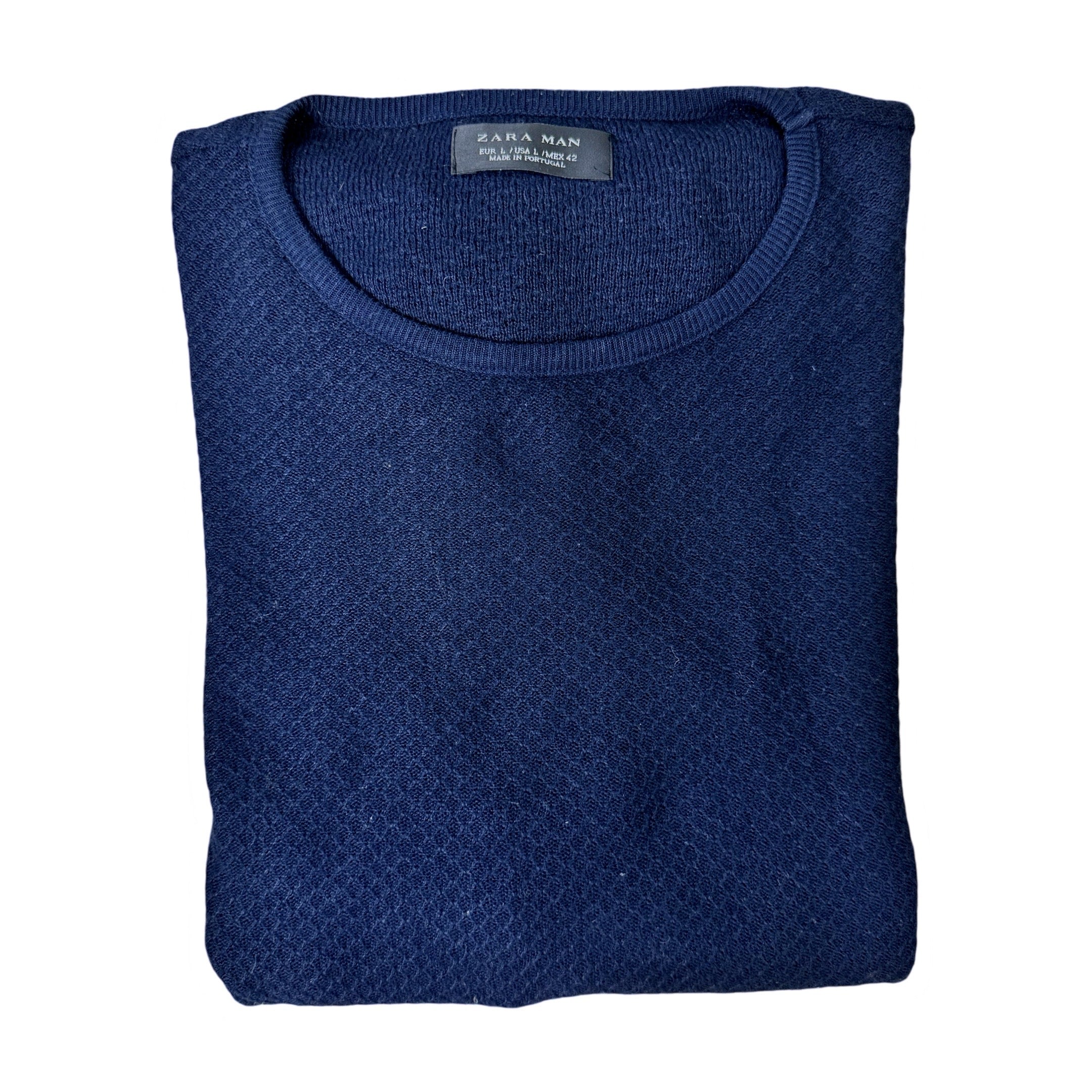 Zara Man Blue Textured Crew Neck | Medium