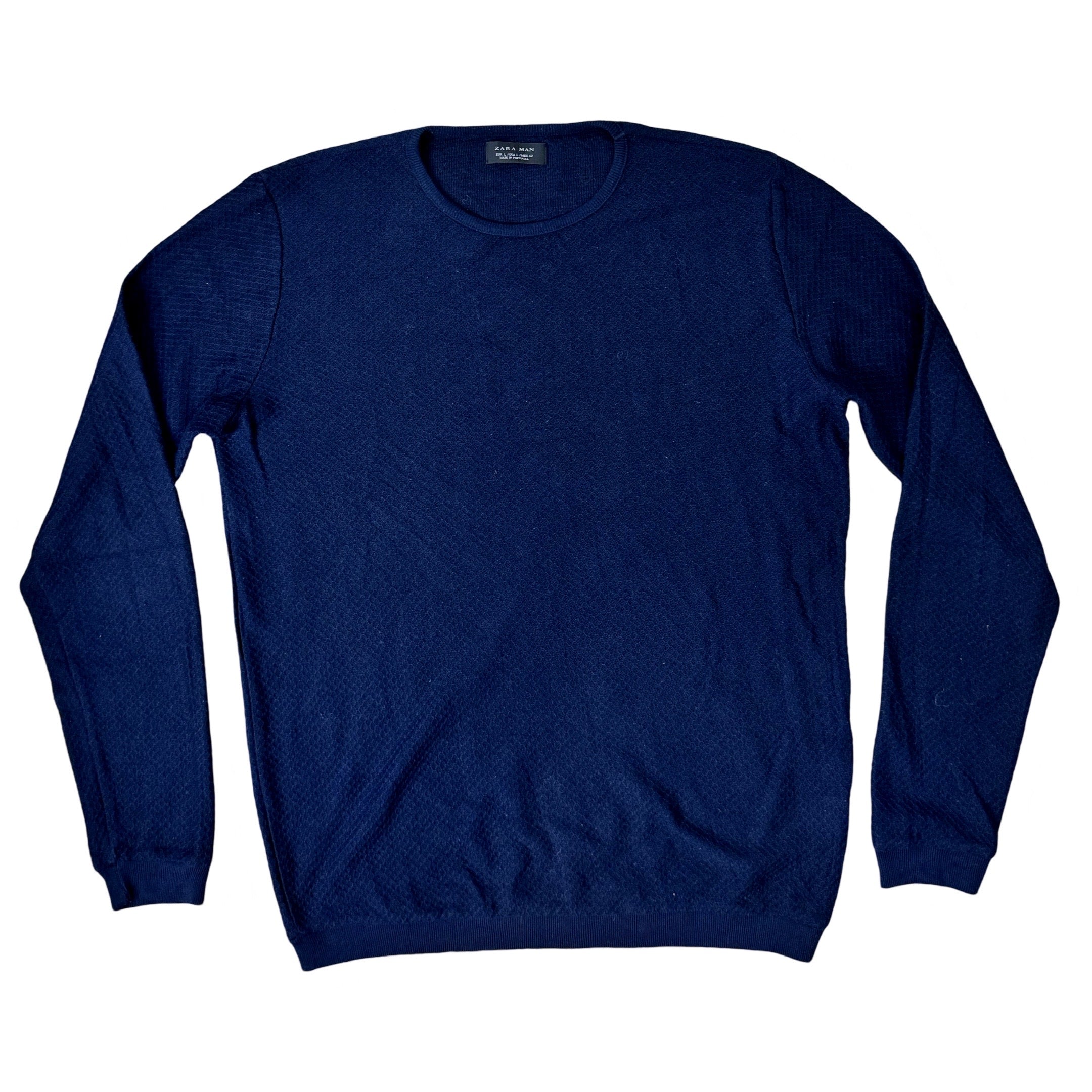 Zara Man Blue Textured Crew Neck | Medium